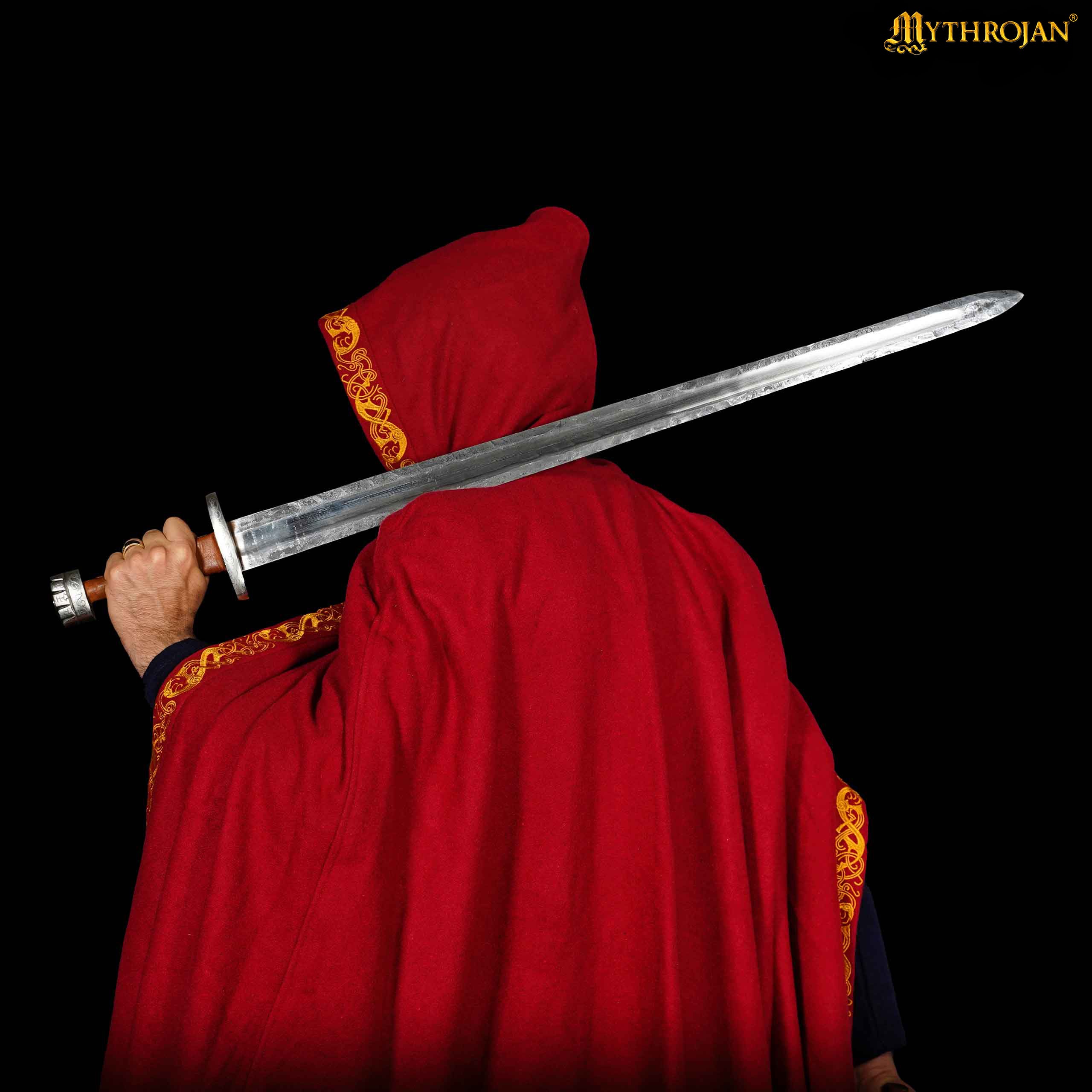 Mythrojan Woolen Embroidered Hooded Cloak /Cape with BRASS BROOCH Wool Cape for Ranger LARP SCA Cosplay