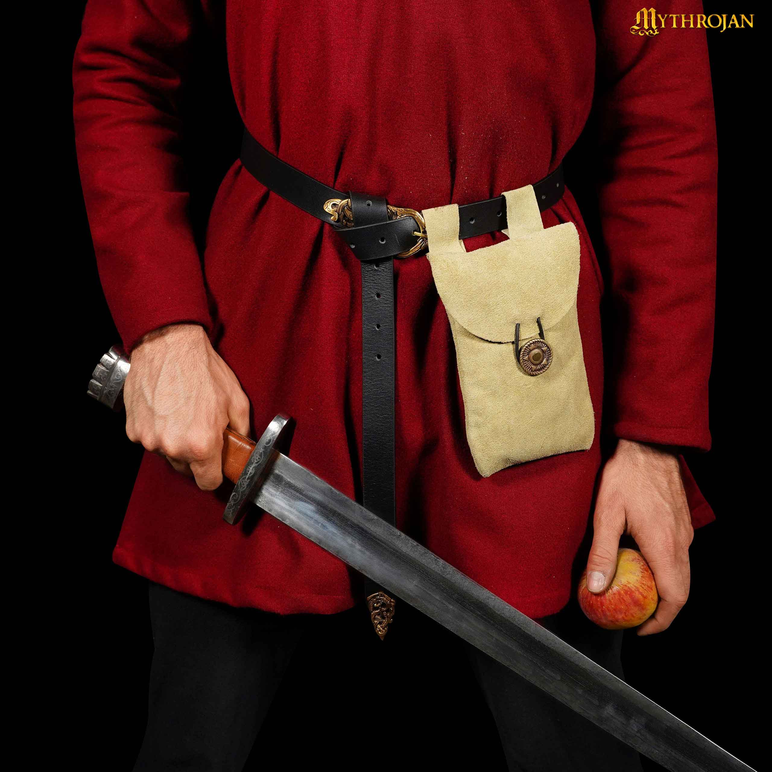 Mythrojan Suede Belt Bag, Ideal for SCA LARP Reenactment & Ren fair, Suede Leather, Olive , 7.2 ”× 4.7 ”