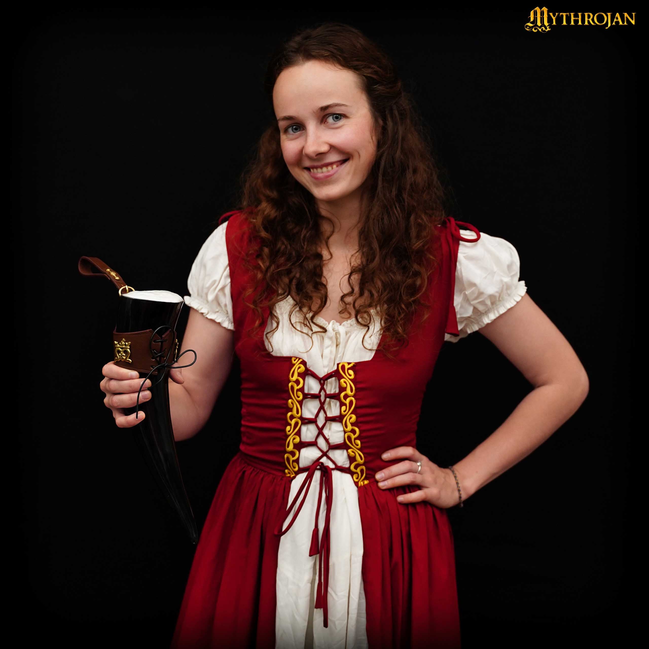 Mythrojan"THE ELEGANT LADY" Viking Drinking Horn with Leather Holder Authentic Medieval Inspired Viking Wine/Mead Mug - Polished Finish - 250 ML / Brown