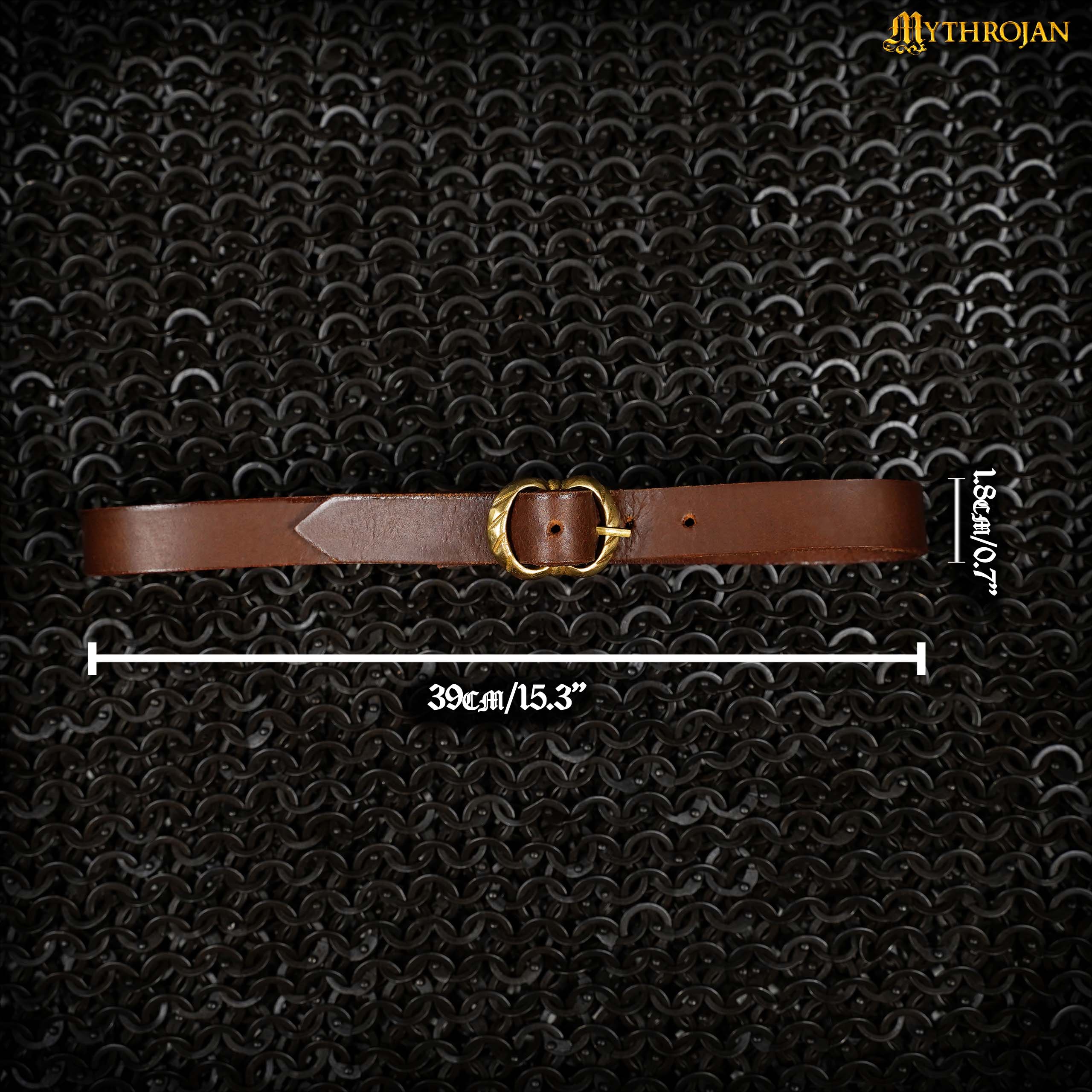 Mythrojan Tankard Leather Strap with Solid Brass Buckle, Ideal for Horn Tankard and Mugs, LARP SCA Medieval Renaissance Knight Viking Reenactment, Brown, 15.3”×0.7”