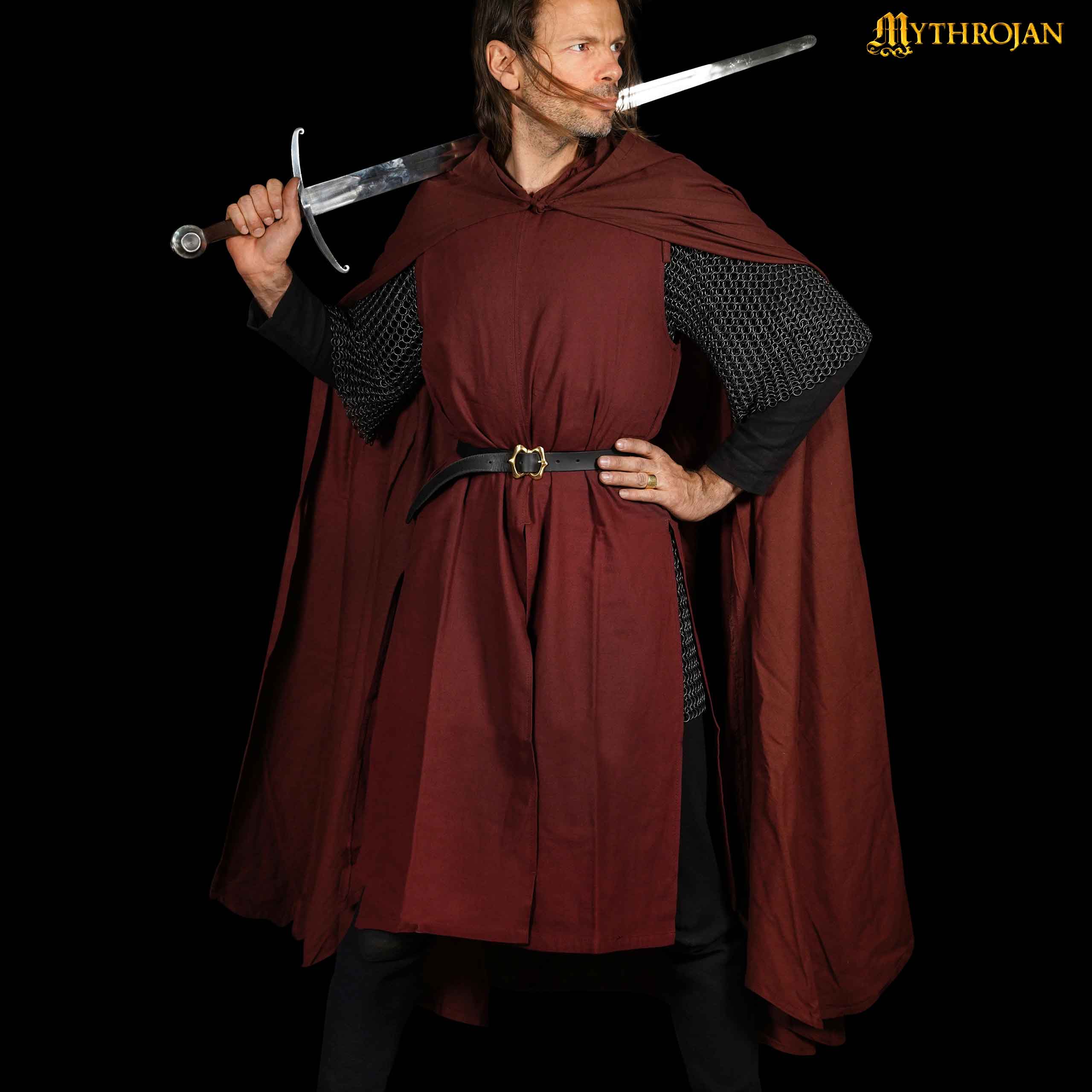 Mythrojan “Medieval Scout” Canvas Cloak/ Cape 100% Cotton Medieval Viking Knight SCA LARP, Black, Large