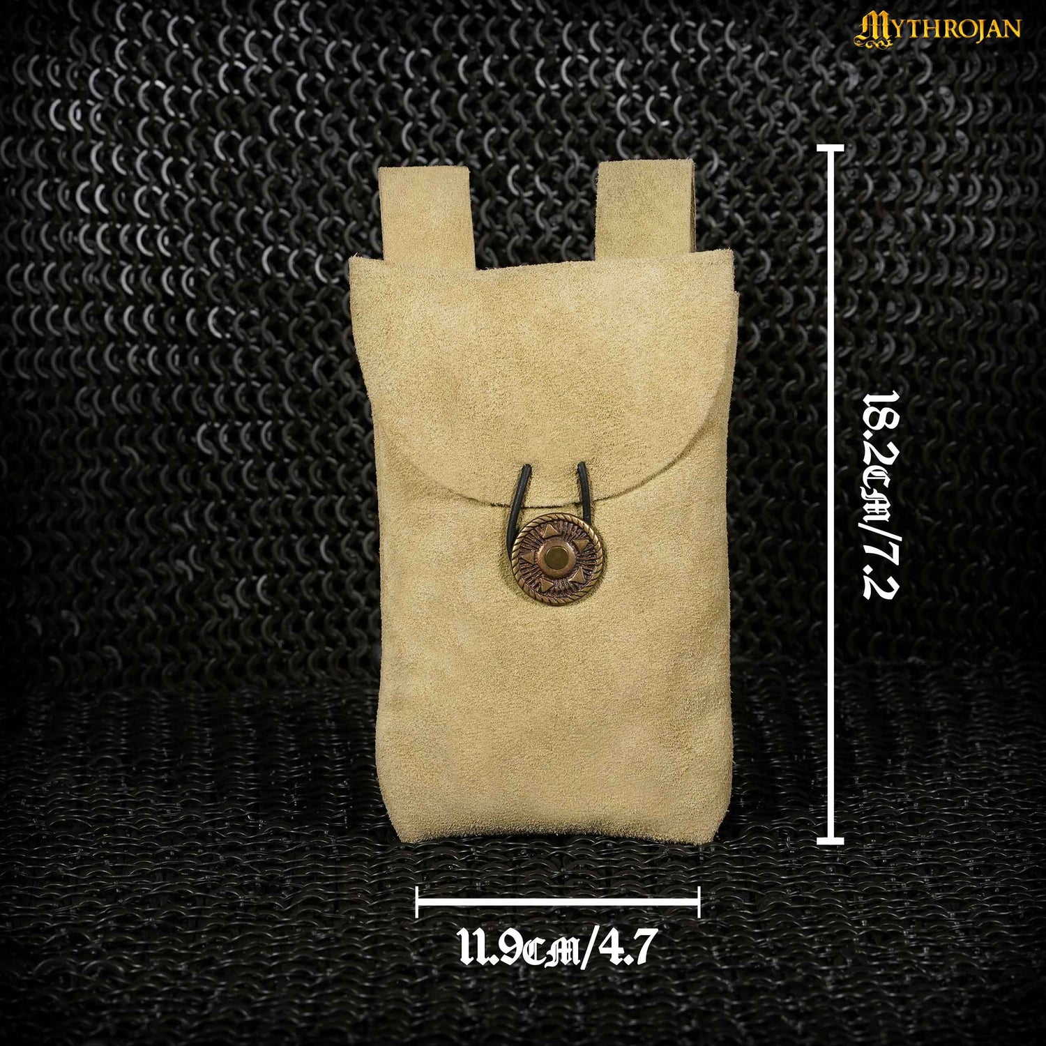 Mythrojan Suede Belt Bag, Ideal for SCA LARP Reenactment & Ren fair, Suede Leather, Olive , 7.2 ”× 4.7 ”