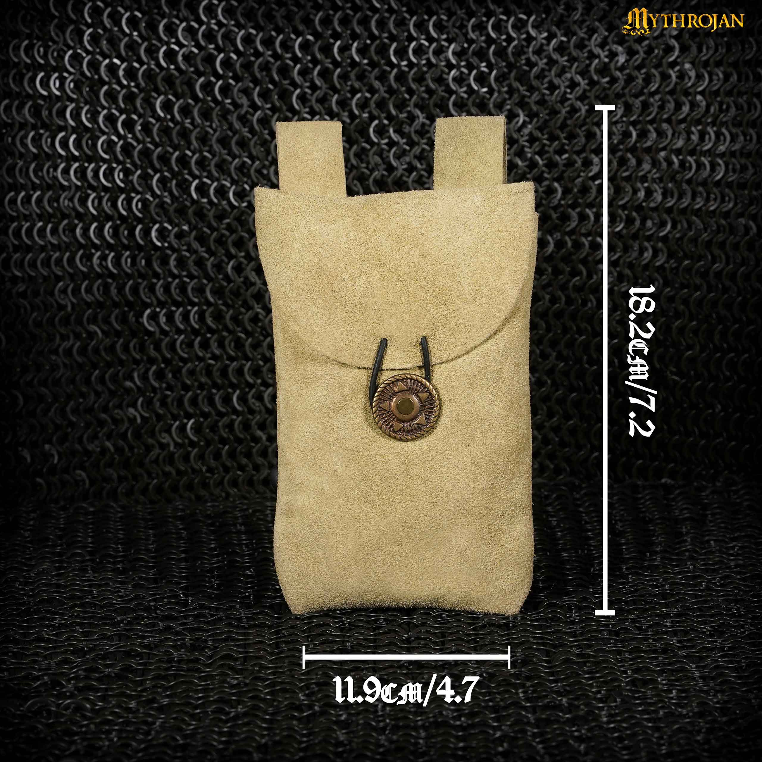 Mythrojan Suede Belt Bag, Ideal for SCA LARP Reenactment & Ren fair, Suede Leather, Olive , 7.2 ”× 4.7 ”