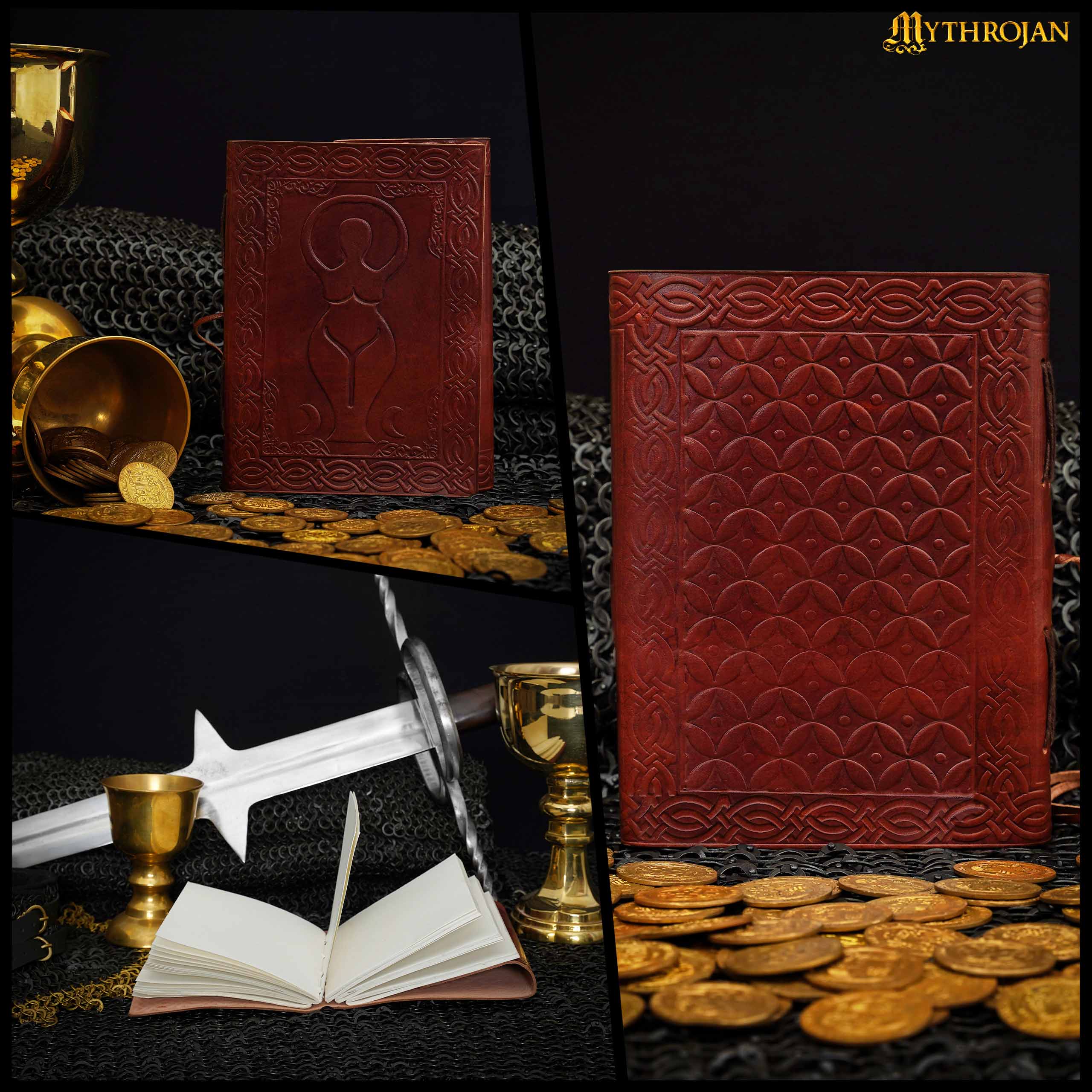 Mythrojan Medieval Goddess Leather Journal with String 5 x 7 inches Handmade Vintage Diary Notebook