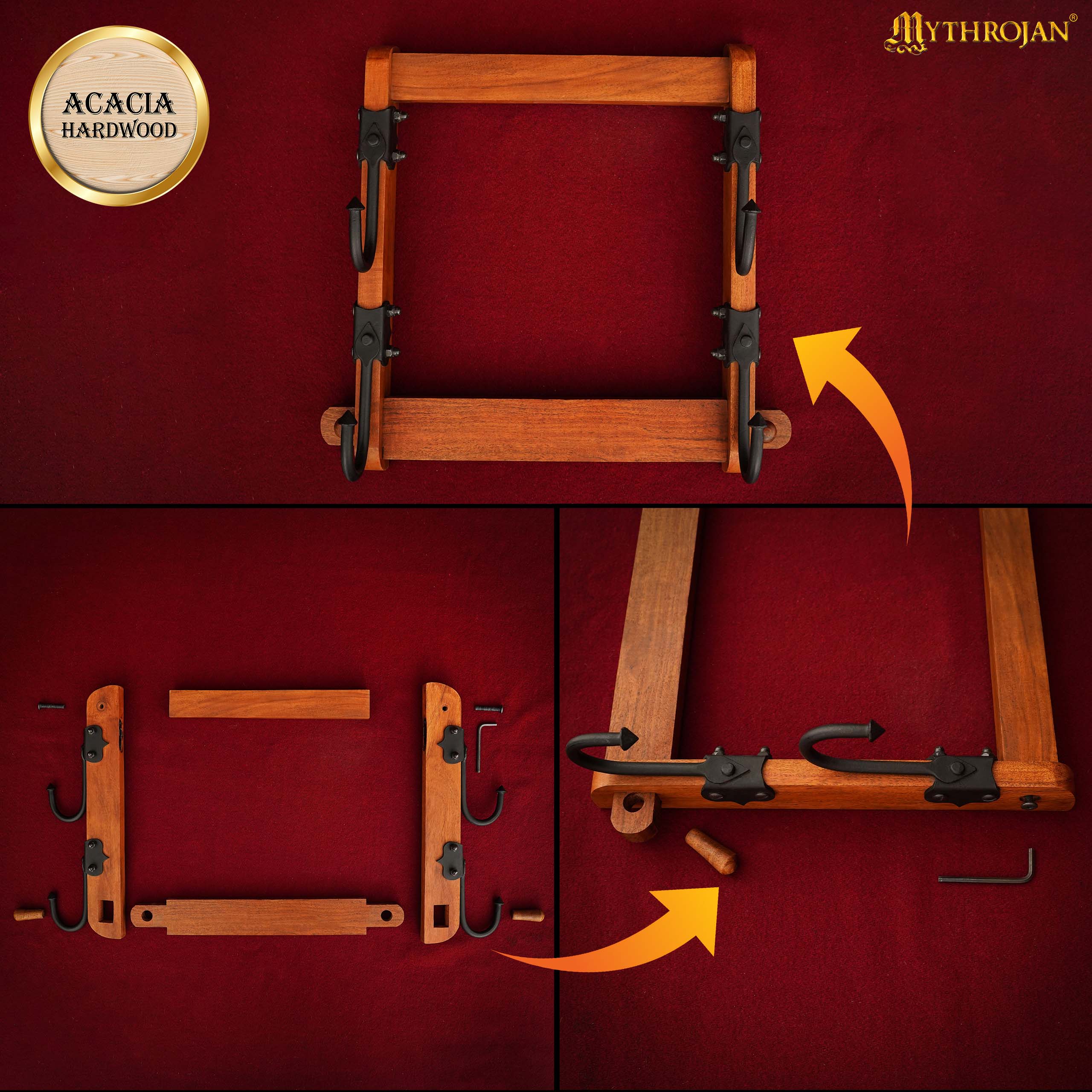 Mythrojan Solid Wood Two Tier Stand with iron hooks