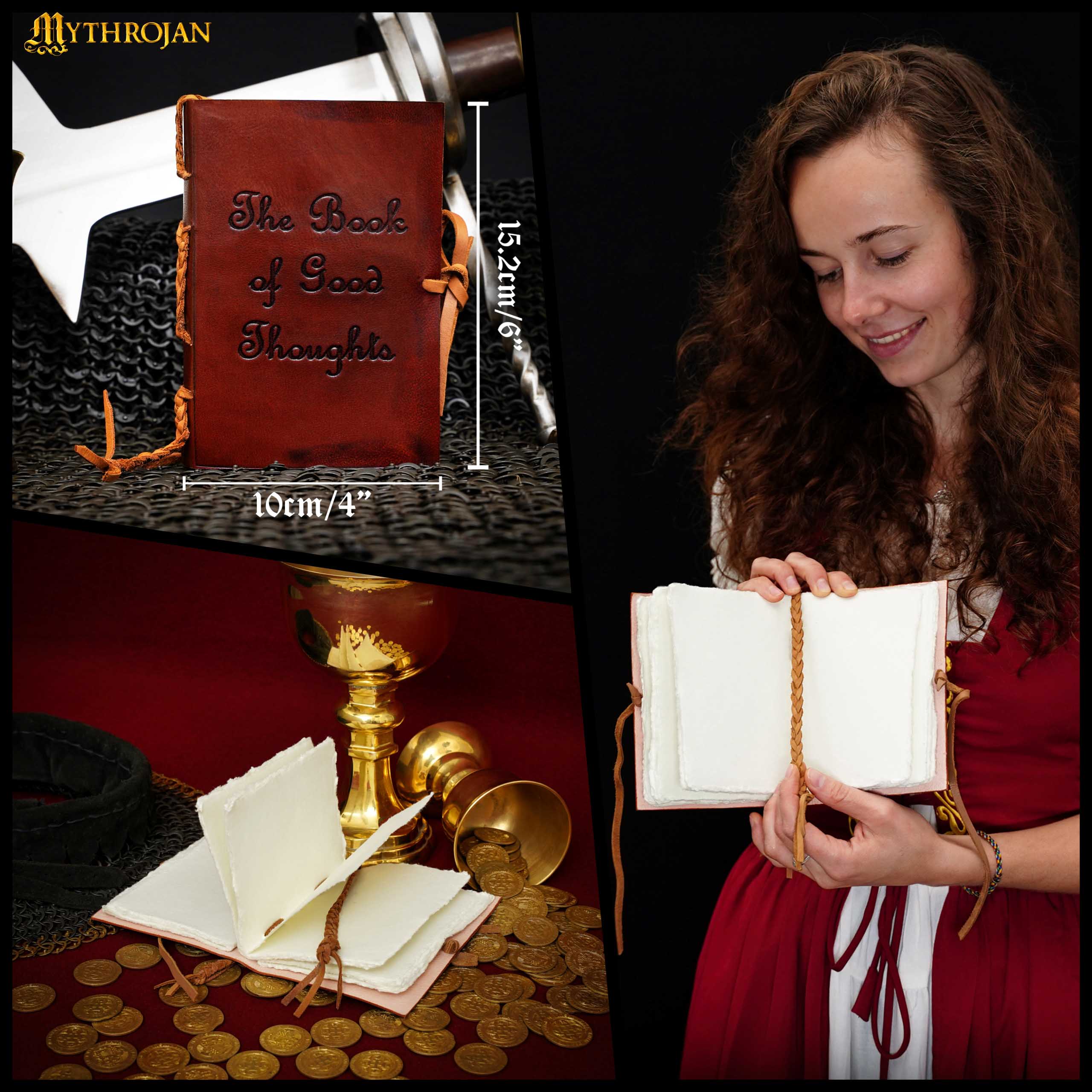 Mythrojan Medieval The Book of Good Thoughts Leather Journal Handmade Diary - Brown