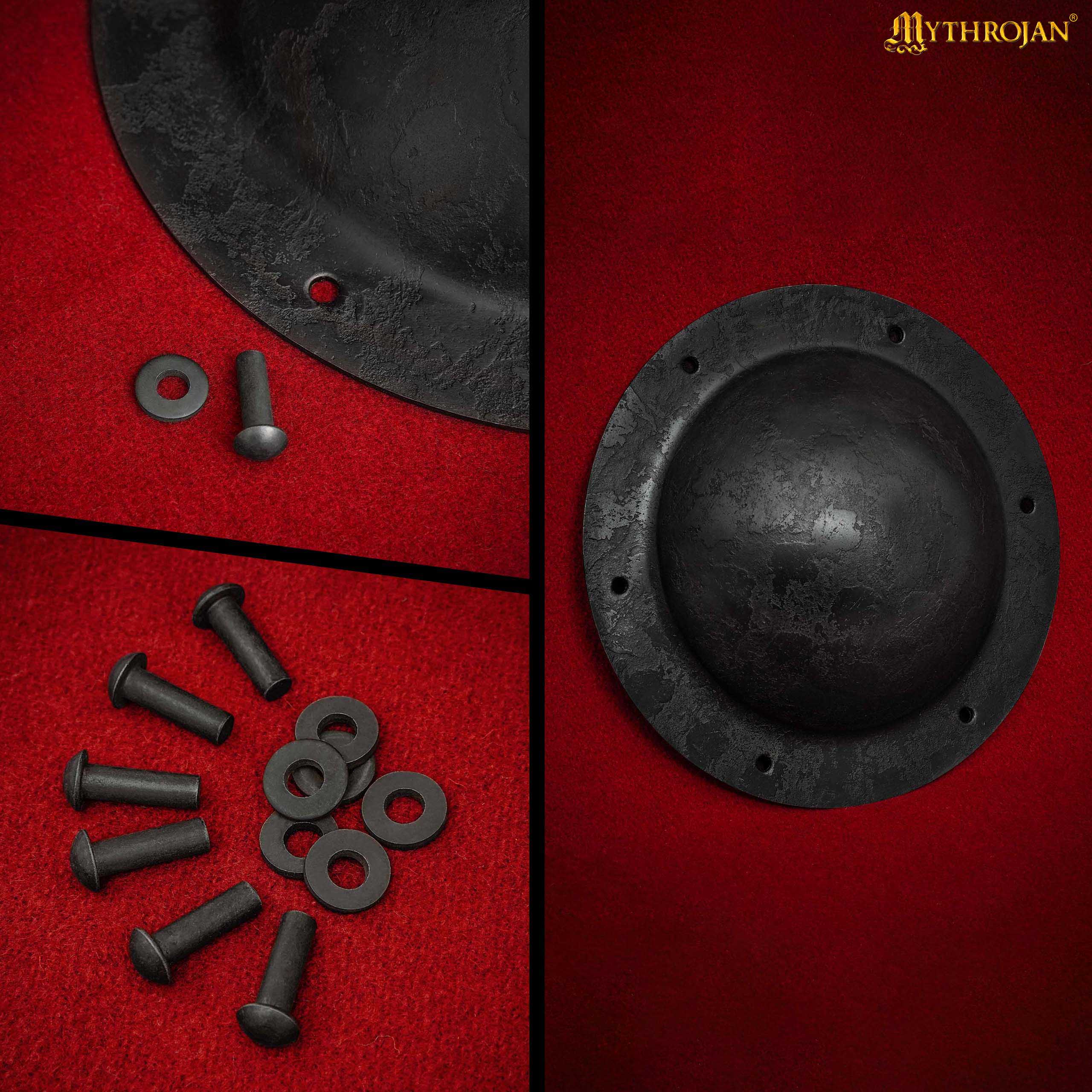 Mythrojan 7.5" VIKING “CLASSIC” SHIELD BOSS UMBO - Fully Functional and BATTLE READY : Viking Historical Reenactment, Medieval Norman Knight or Germanic Warriors HAND FORGED. Finish : Antique Black