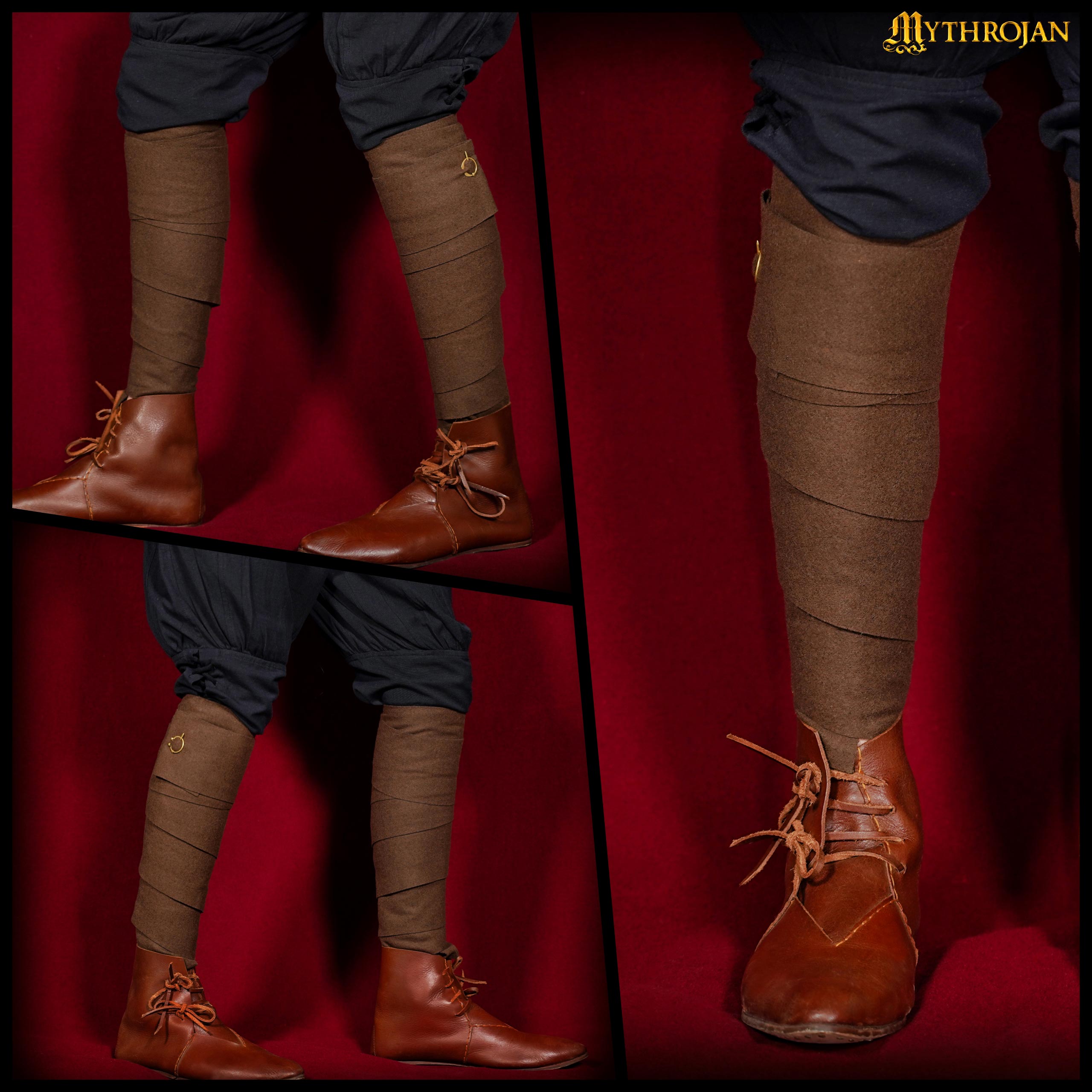 Mythrojan Viking / Northern / Saxon Woolen Leg Wraps / Winingas Ideal for Reenactment LARP SCA, Recycled Wool, Brown