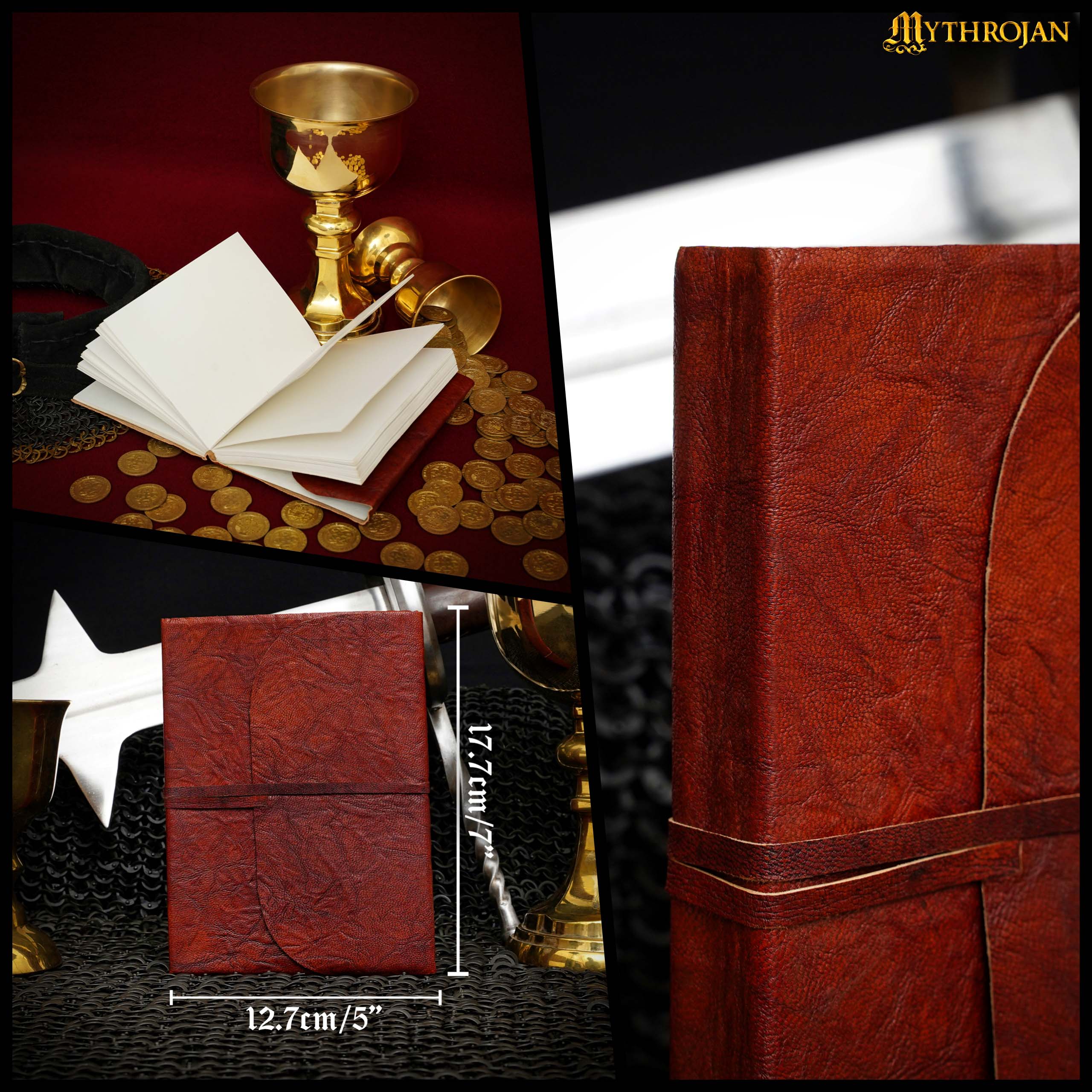 Mythrojan Crush Leather Journal Note book (7 x 5 inches) - Handmade Vintage Leather Crush Journal for Men & Women - Brown