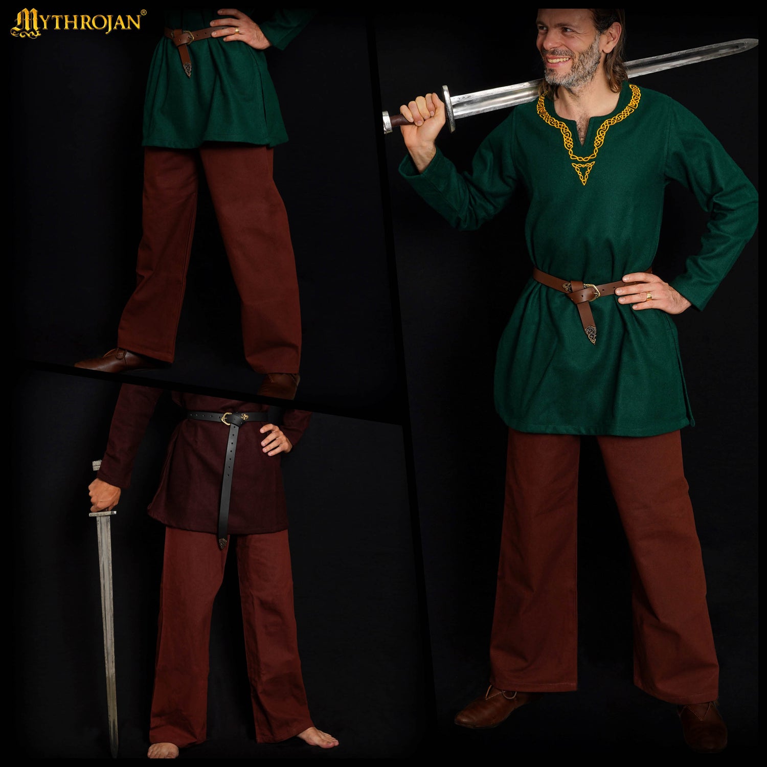 Mythrojan WARRIOR CANVAS TROUSERS Medieval Viking Knight Pirate Cotton, Brown