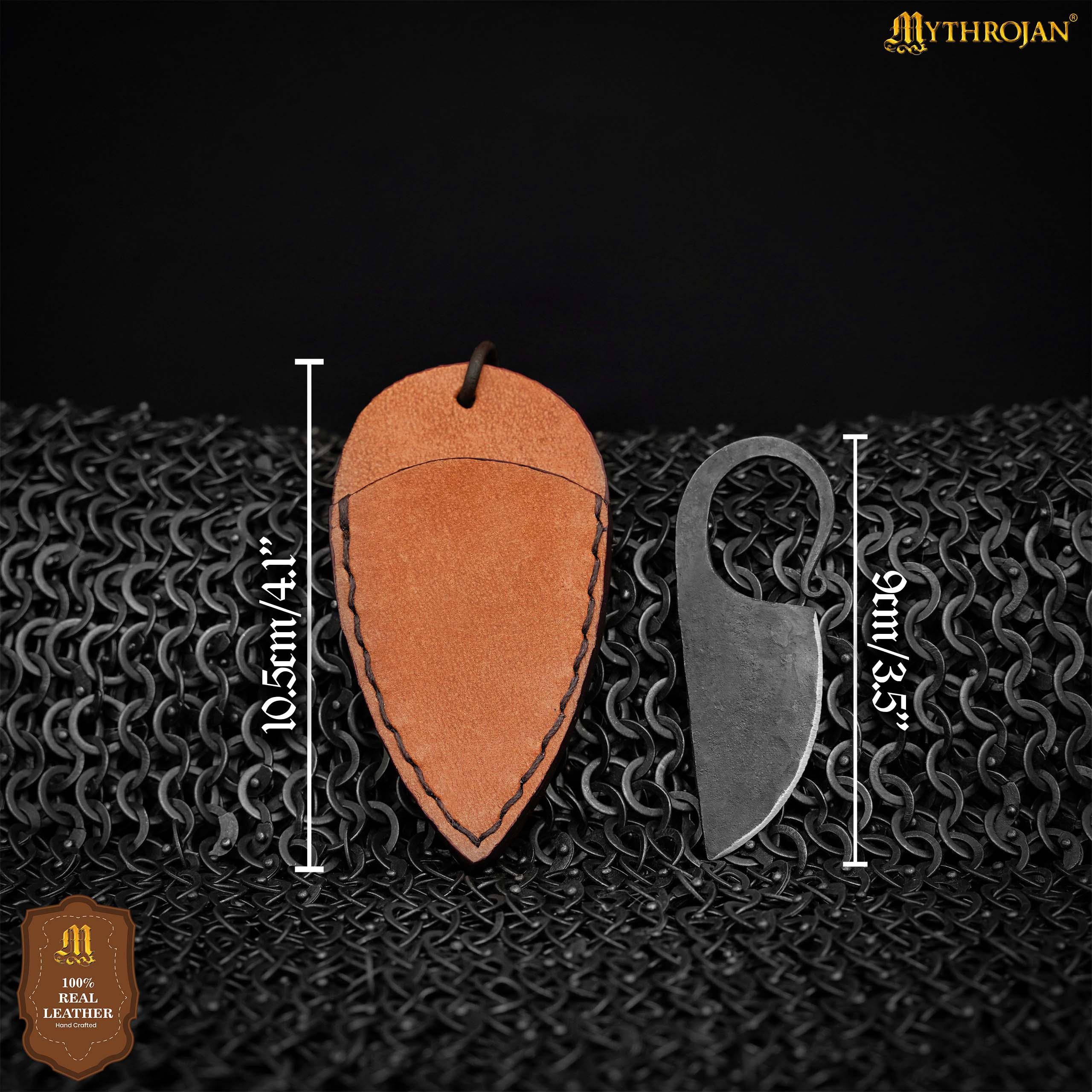 Mythrojan Celtic Ring Knife Hand Forged Necklace Knife with Tan Leather Sheath