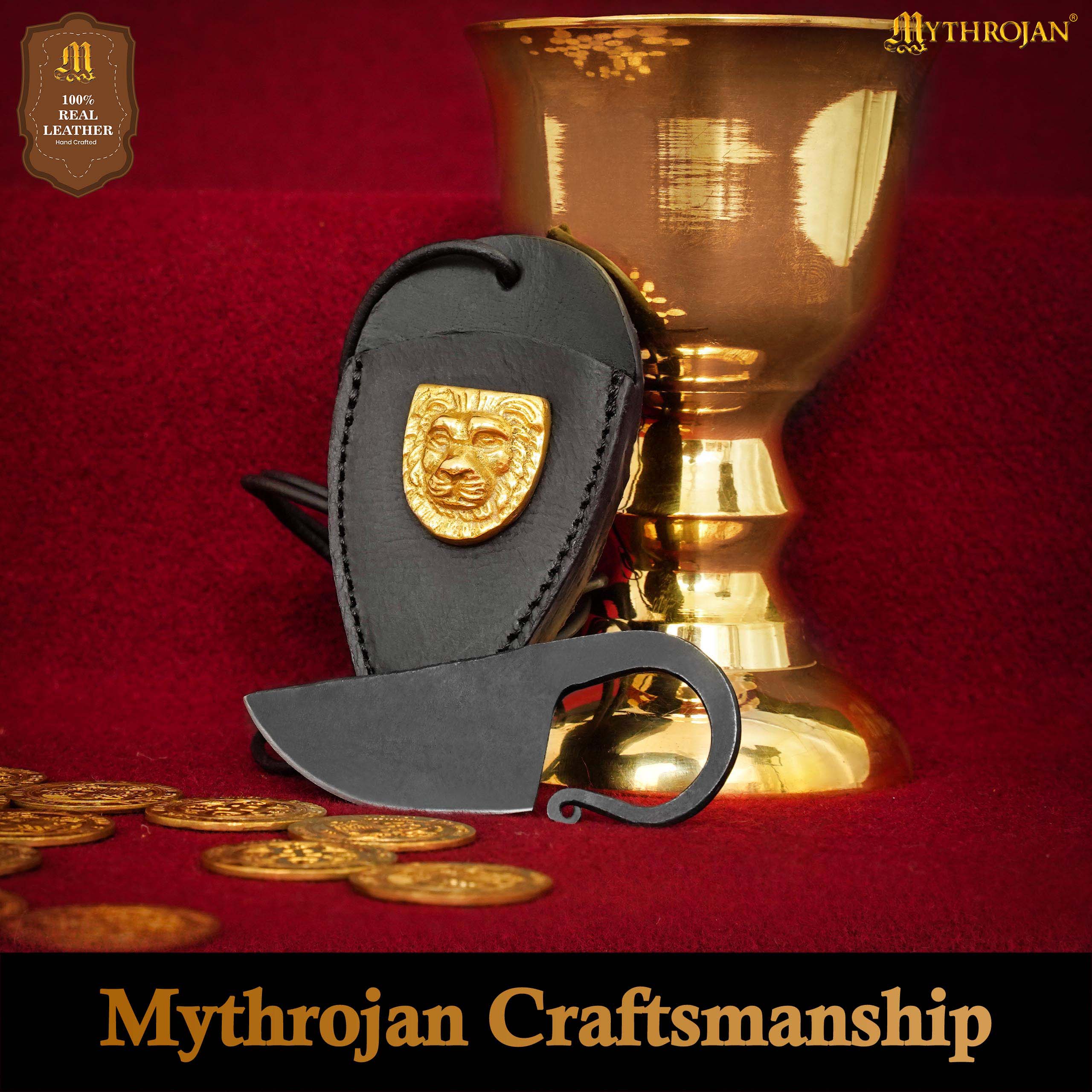Mythrojan Celtic Ring Knife Hand Forged Knife Necklace with Black Leather Sheath