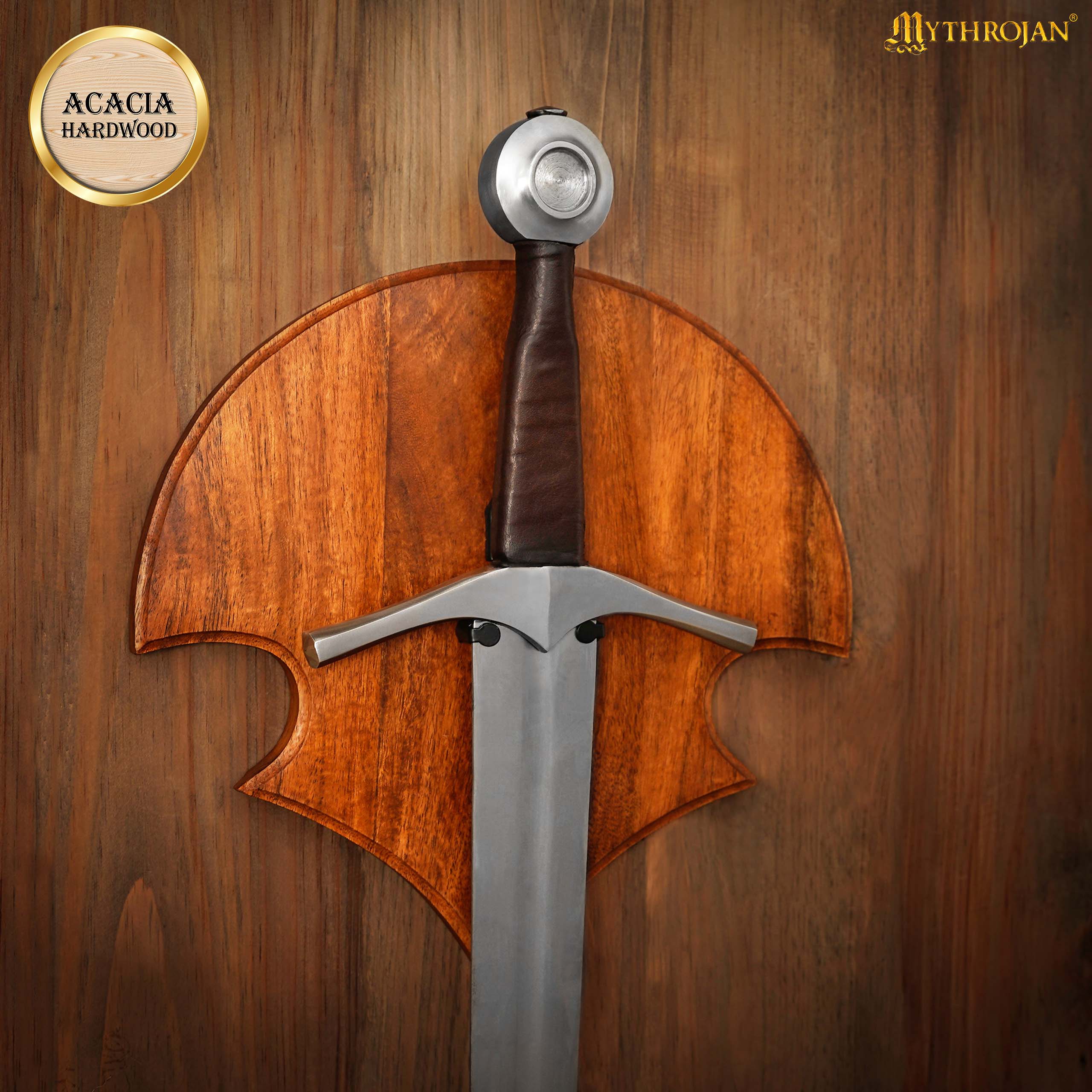 Mythrojan Universal Wooden Sword Plaque with Sword Holder : Wall Mount Sword Wall Plaque Wood Display Plaque with Hardware