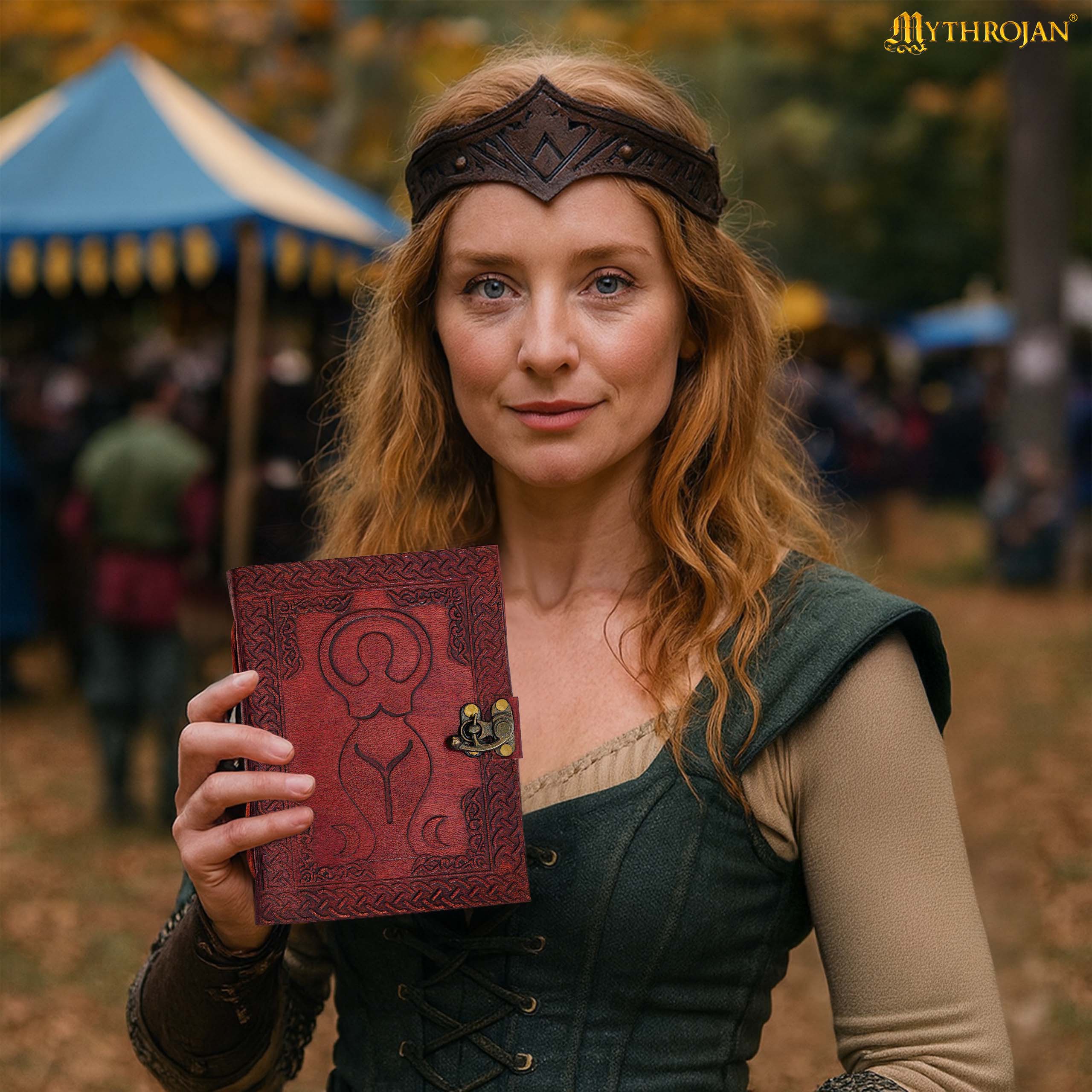 Mythrojan Medieval Goddess Leather Journal with Lock 5 x 7 inches Handmade Vintage Diary Notebook
