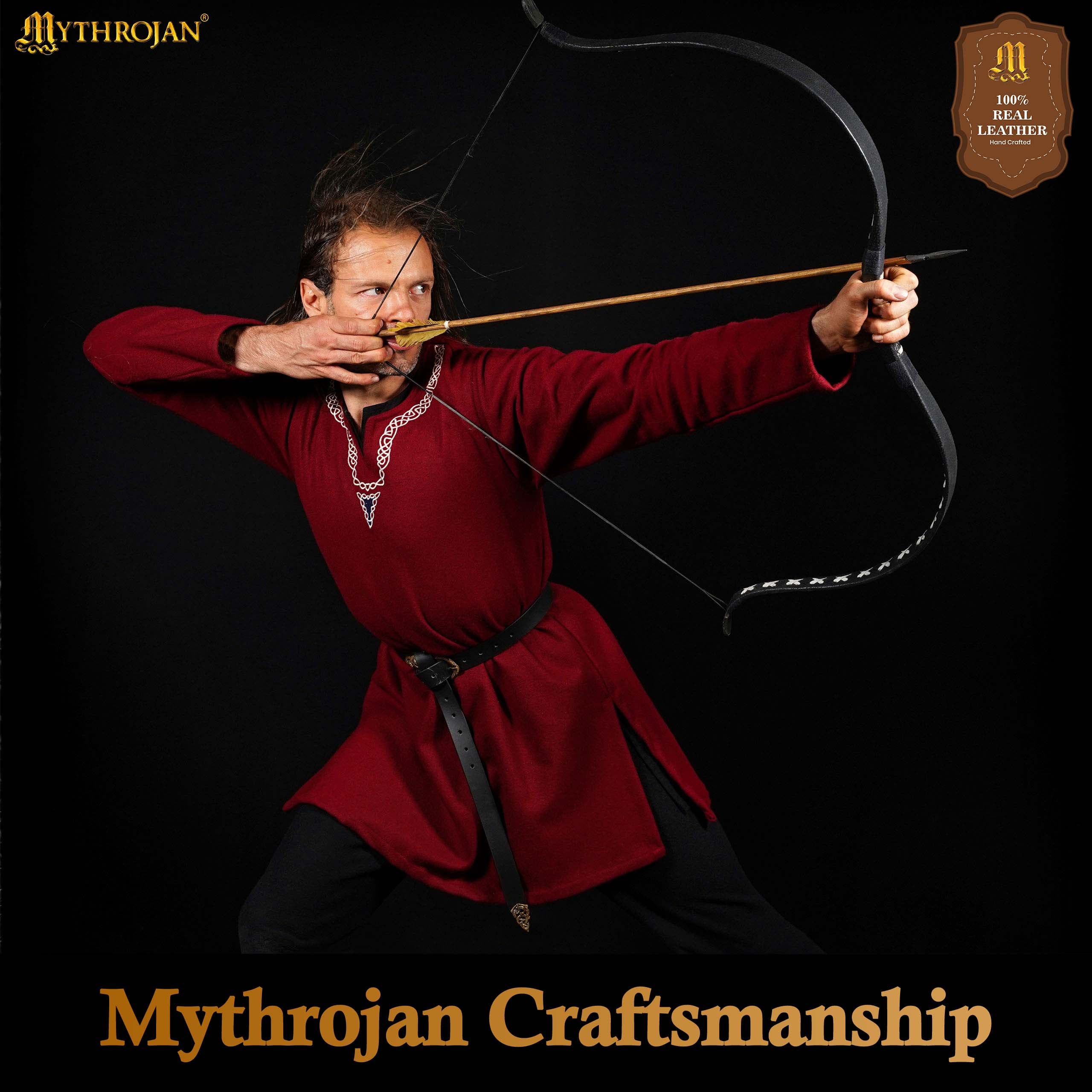 Mythrojan “ Midgard serpent” Viking Leather Belt with Solid Brass Buckle and Chape, Ideal for Shieldmaiden & Warrior in LARP SCA Medieval Reenactment, BLACK