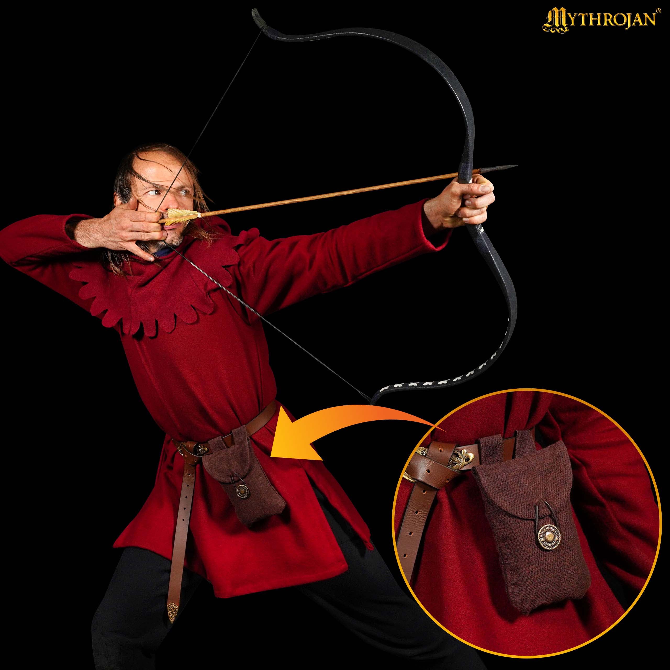 Mythrojan Large Suede Belt Bag, Ideal for SCA LARP Reenactment & Ren fair, Suede Leather, Citrus , 7.2 ”× 4.7 ”