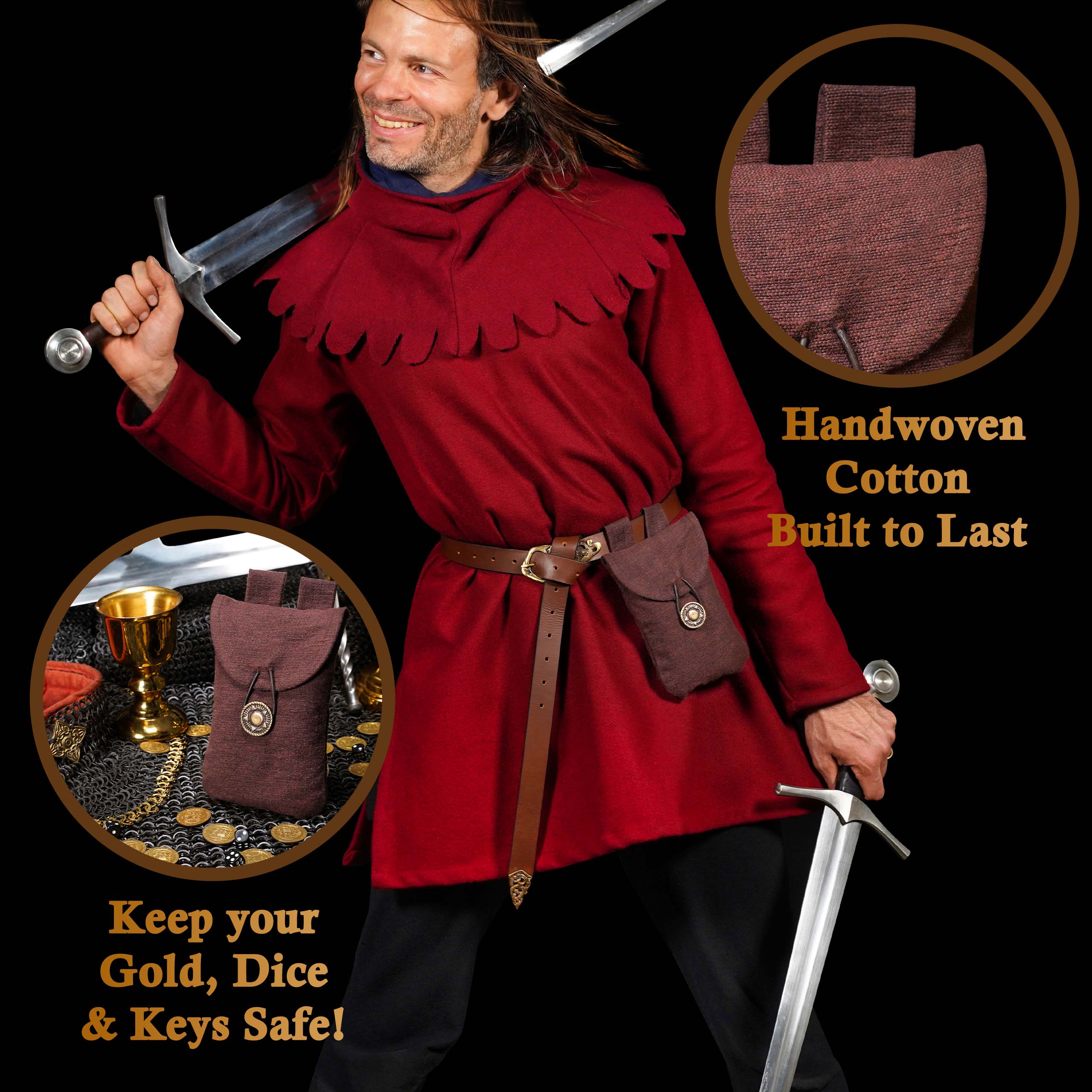 Mythrojan Large Suede Belt Bag, Ideal for SCA LARP Reenactment & Ren fair, Suede Leather, Citrus , 7.2 ”× 4.7 ”