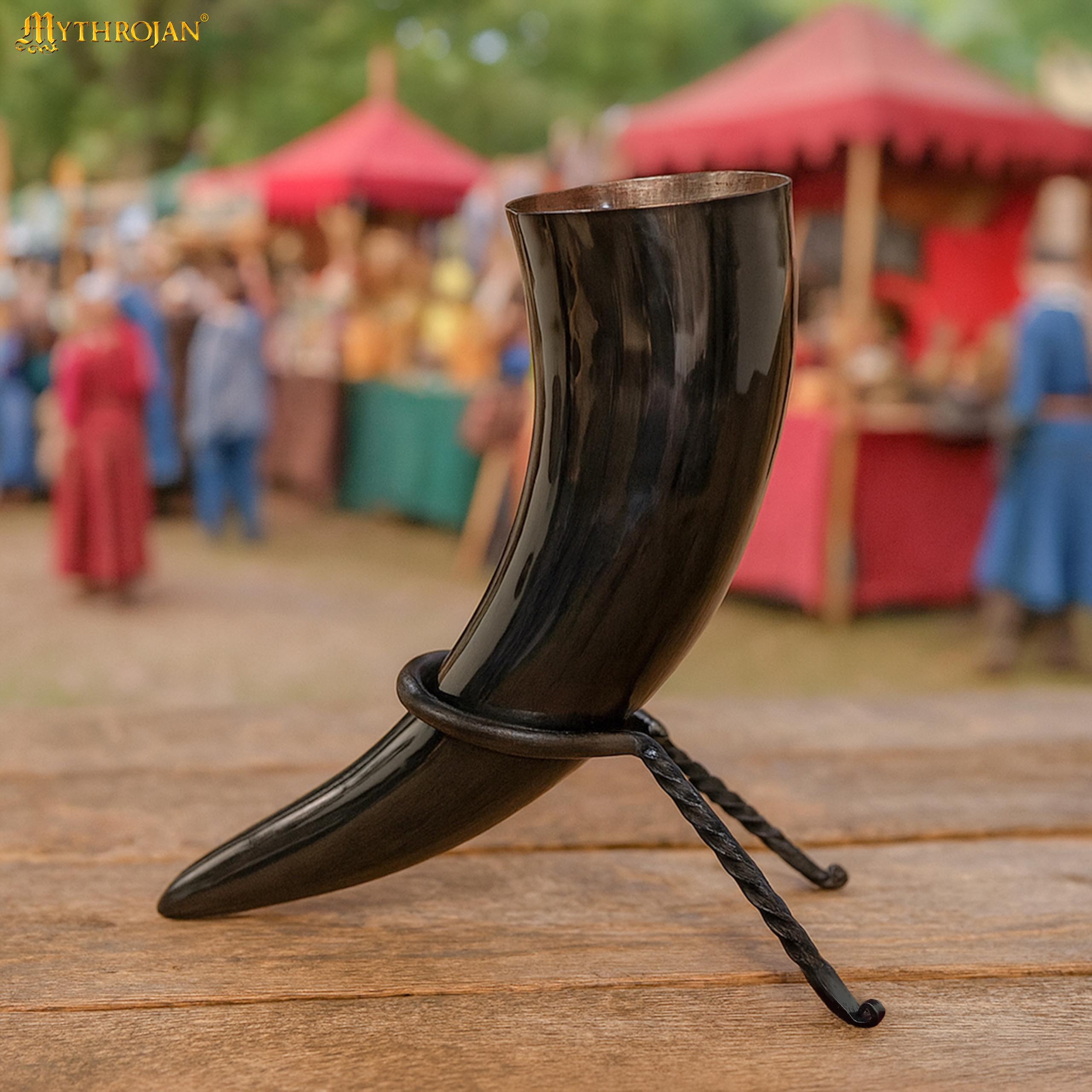 Mythrojan Hand Forged Drinking Ale Horn Rack Twisted Iron Ale Mead Horn Stand Medieval & Viking - Viking