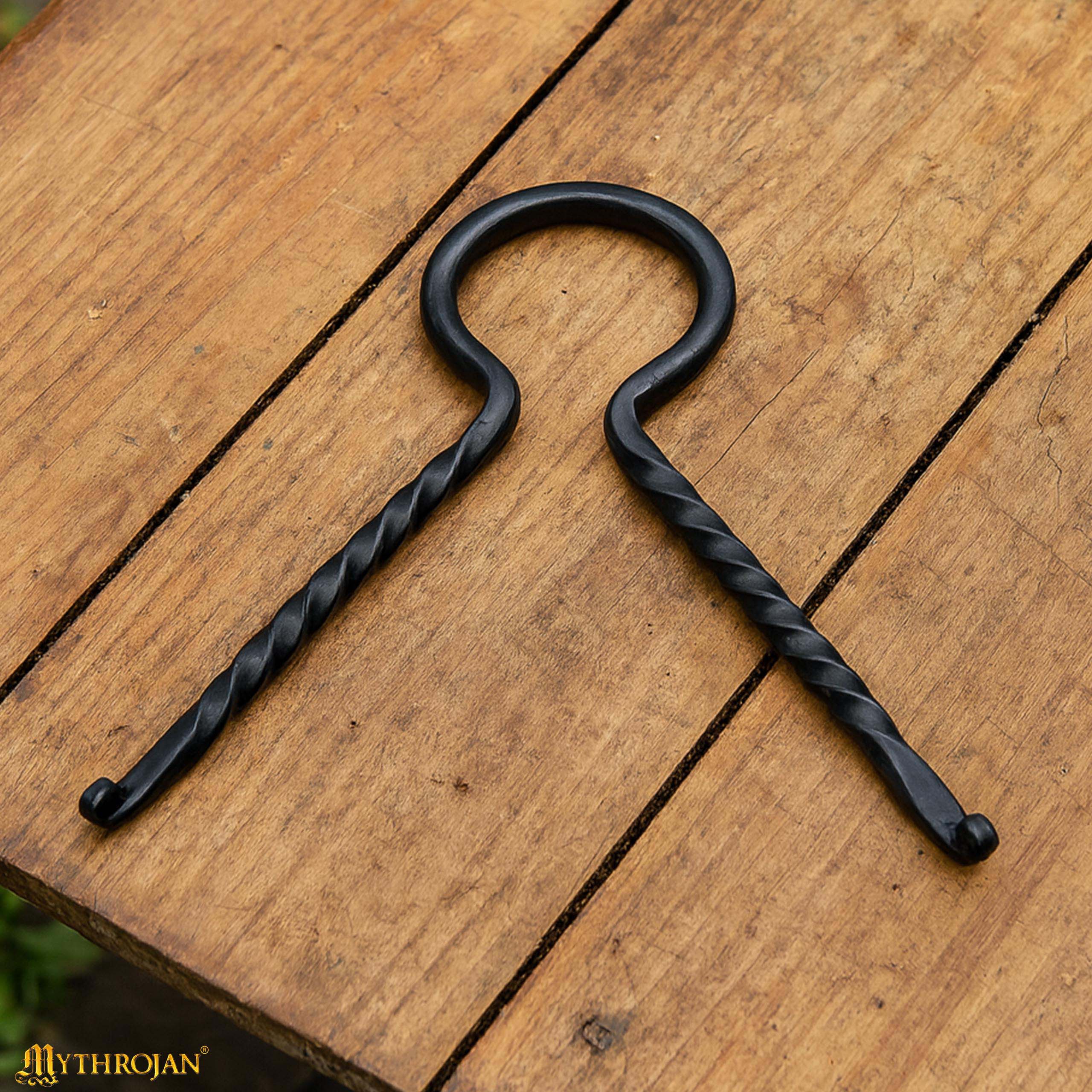 Mythrojan Hand Forged Drinking Ale Horn Rack Twisted Iron Ale Mead Horn Stand Medieval & Viking - Viking