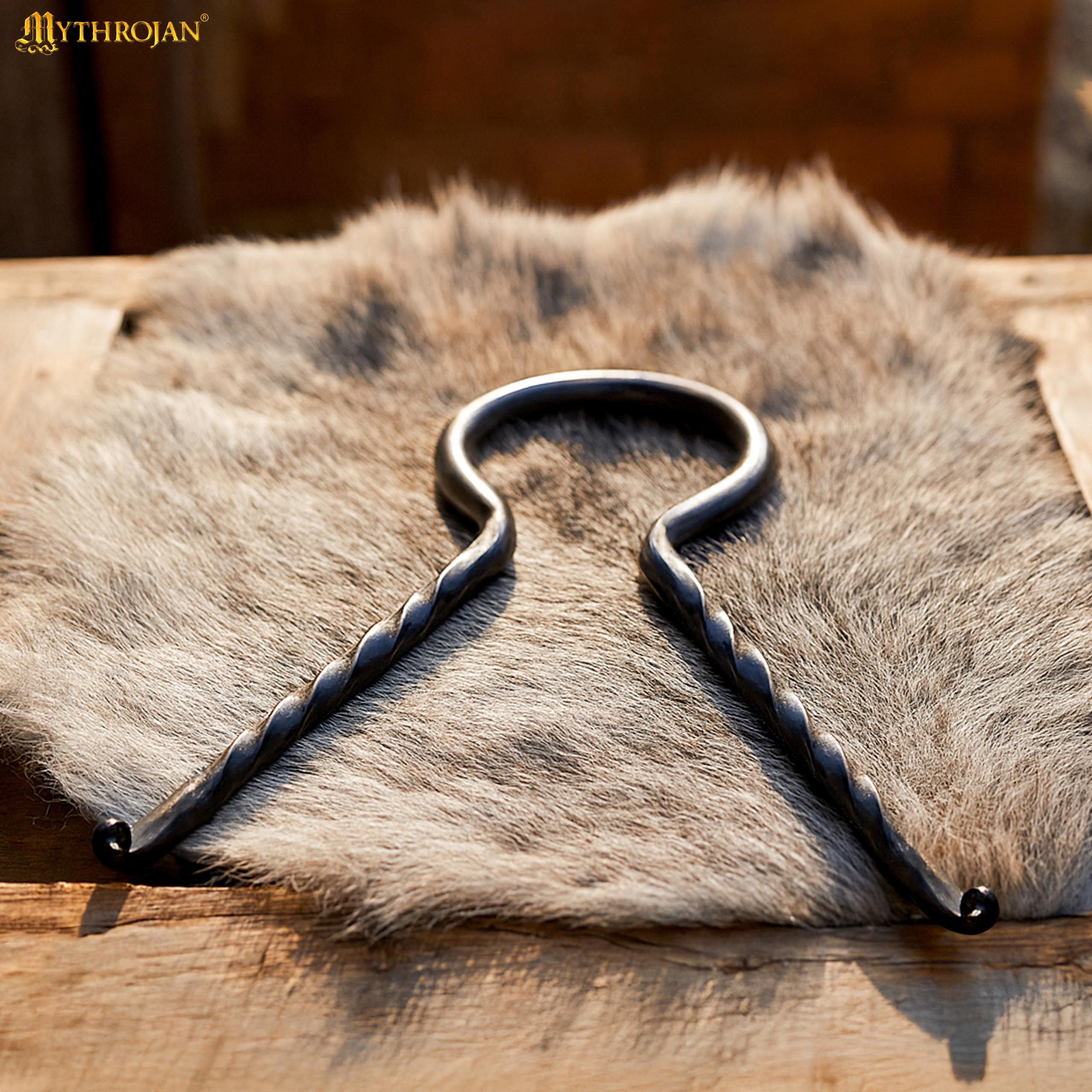 Mythrojan Hand Forged Drinking Ale Horn Rack Twisted Iron Ale Mead Horn Stand Medieval & Viking - Viking