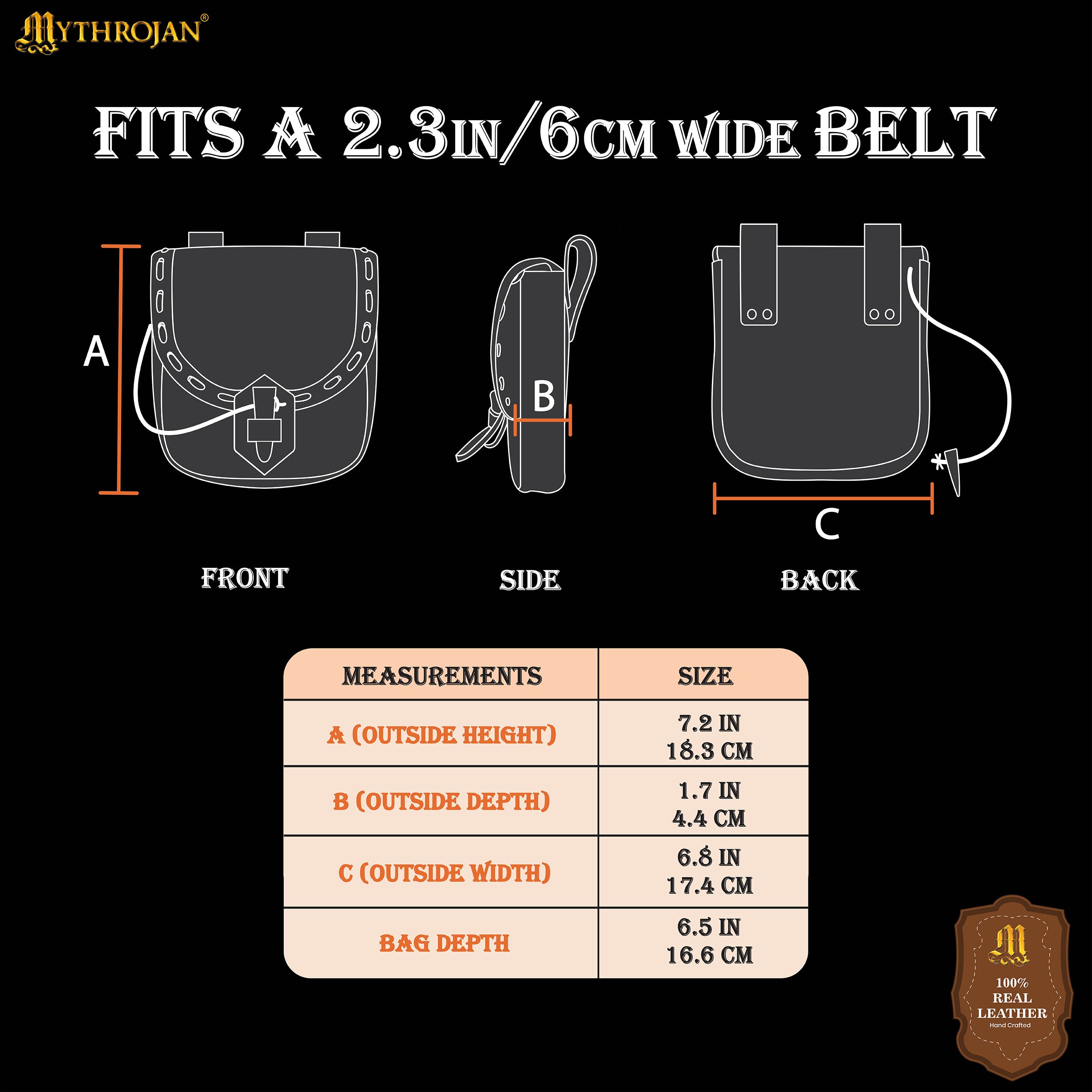 Mythrojan The Adventurer’s Belt Bag with Horn Toggle Black