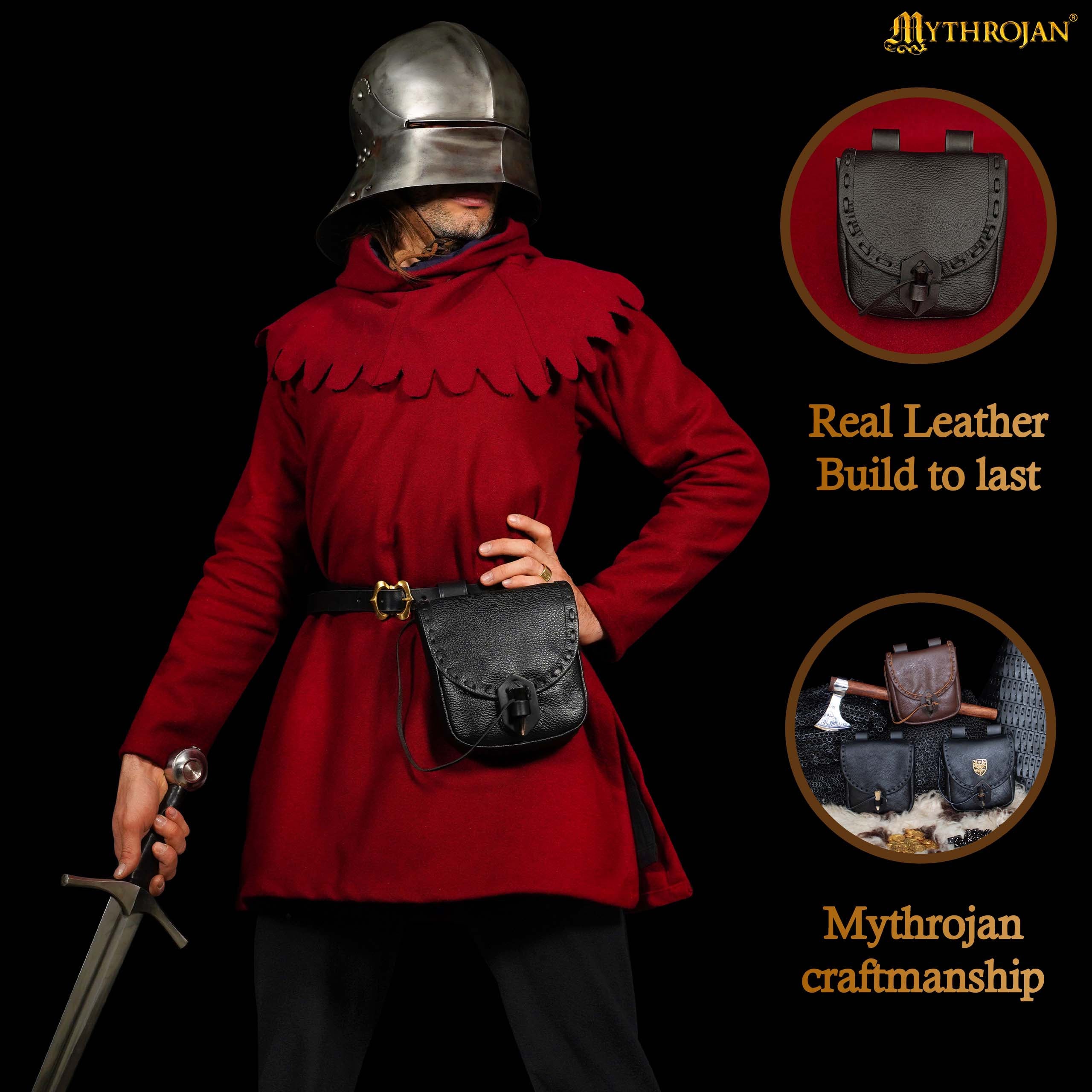Mythrojan The Adventurer’s Belt Bag with Horn Toggle Black