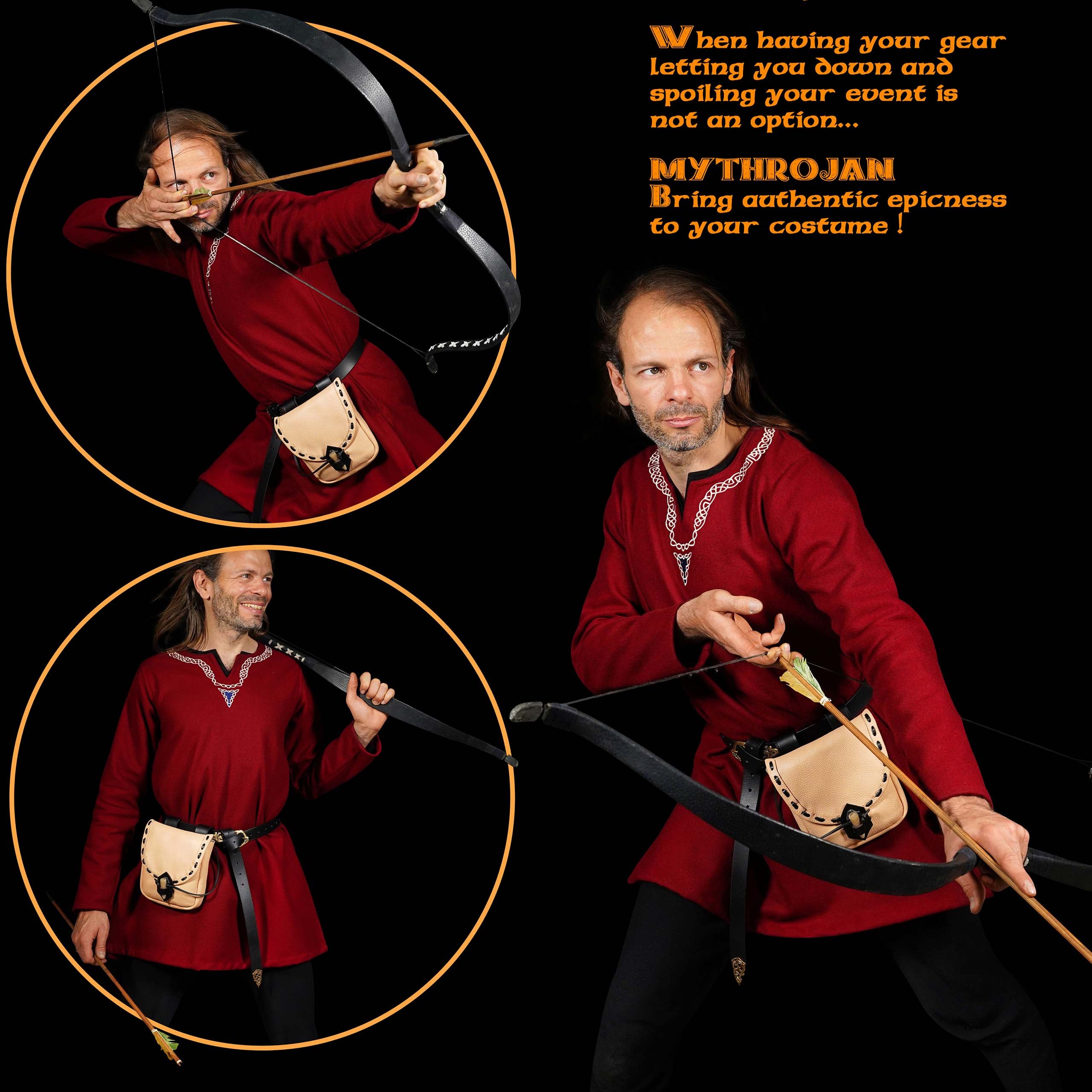 Mythrojan “The Adventurer’s” Belt Bag with Horn Toggle, Ideal for SCA LARP Reenactment & Ren fair, Full Grain Leather, Natural, 8”x 7”