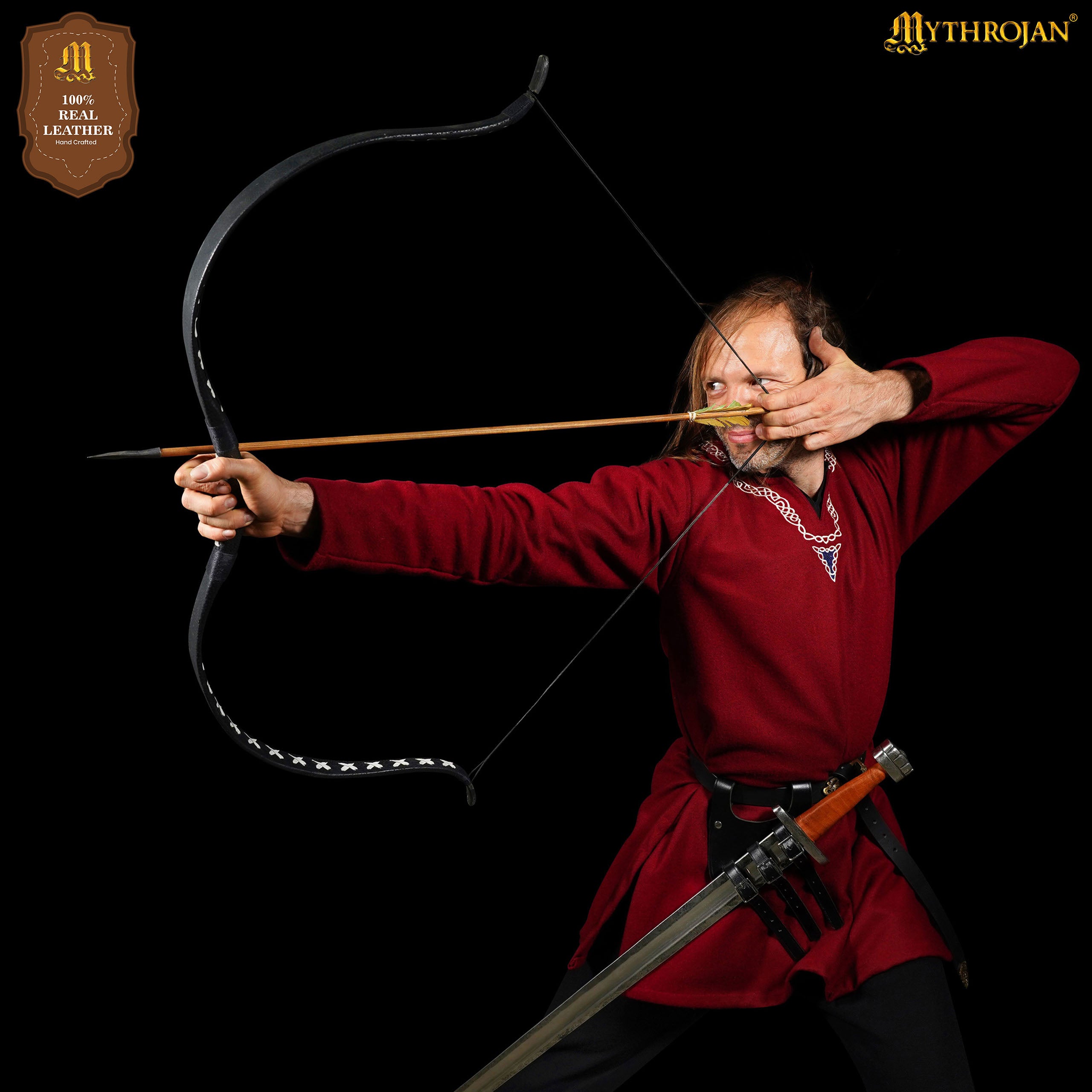 Mythrojan Renaissance Leather Sword Frog LARP Costume Accessory Rapier Knight Sword Belt - Black