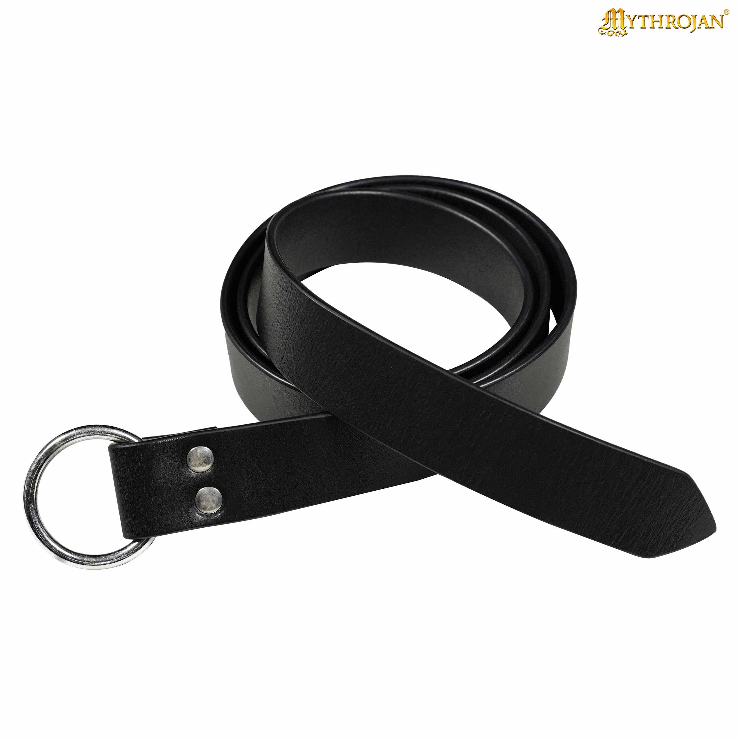 Mythrojan O - Ring Medieval Leather Belt, Ideal for LARP SCA Warrior Gothic Renaissance, BLACK