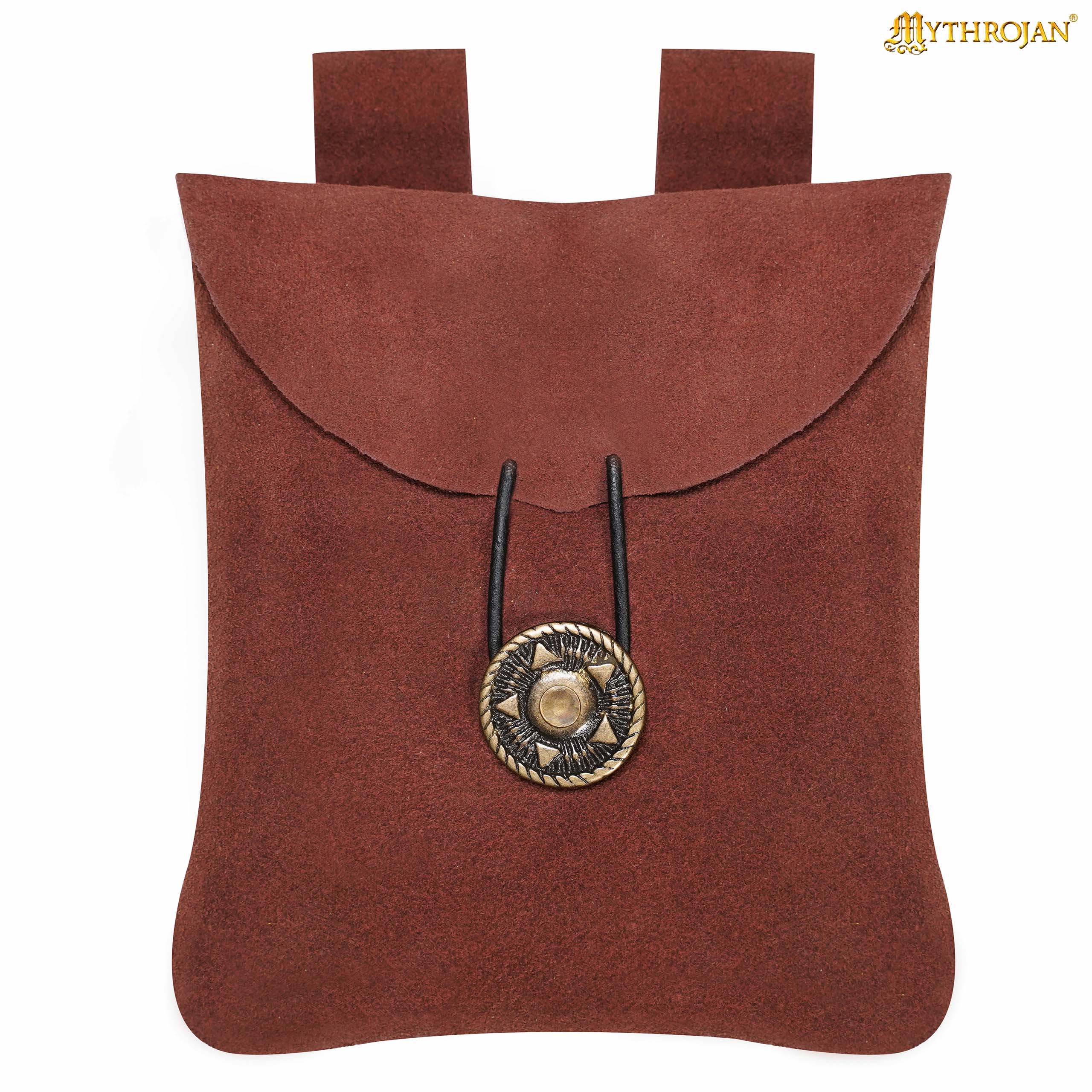 Mythrojan Suede Belt Bag, Ideal for SCA LARP Reenactment & Ren fair, Suede Leather, Maroon , 5 .5”× 5.1 ”