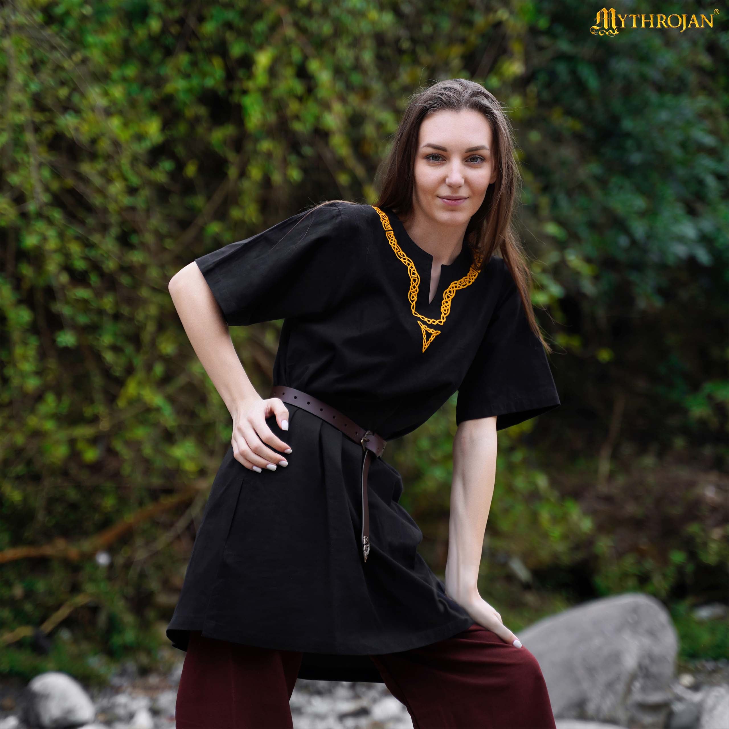 Medieval Embroidered Cotton Full Sleeves Tunic - Viking Reenactment