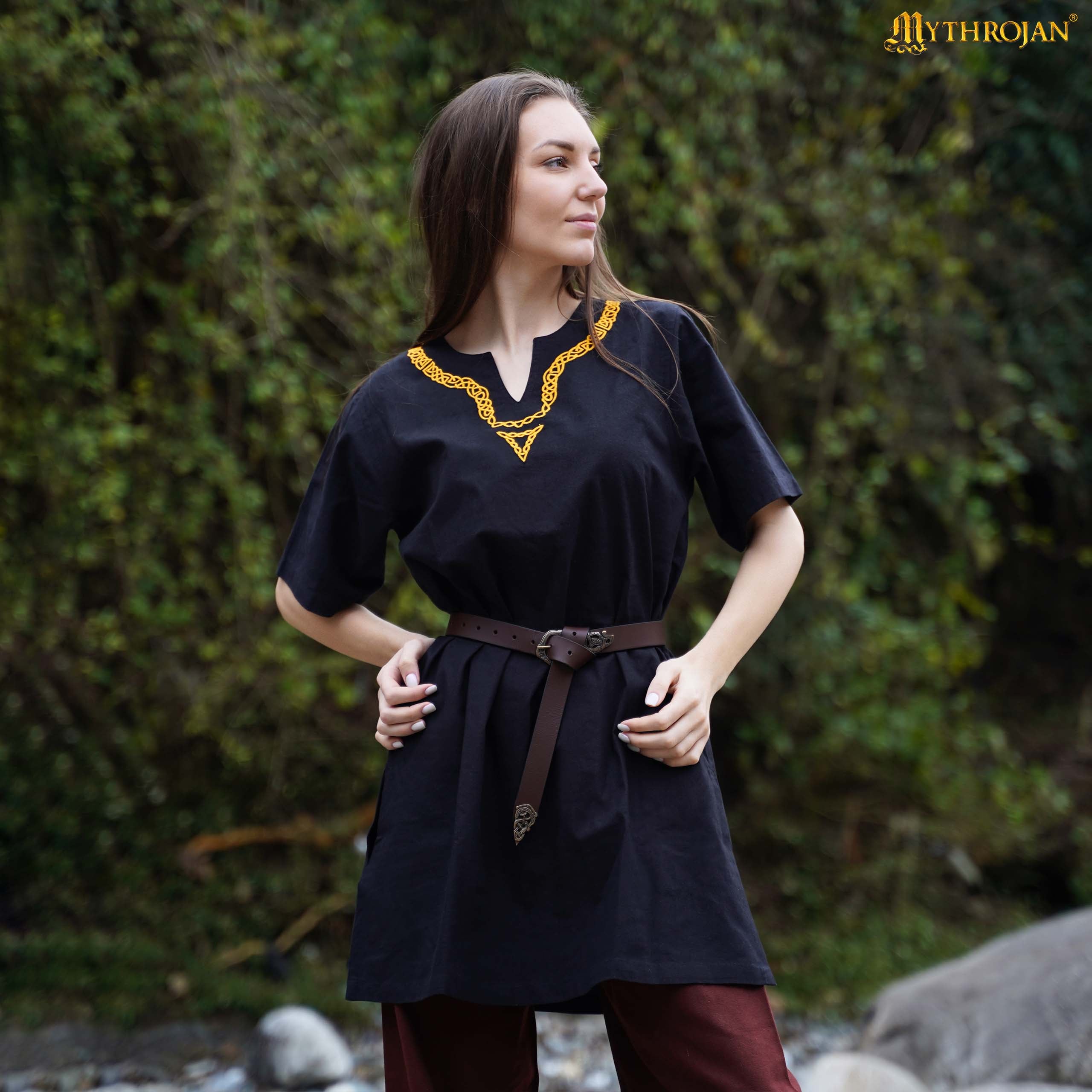 Medieval Embroidered Cotton Full Sleeves Tunic - Viking Reenactment