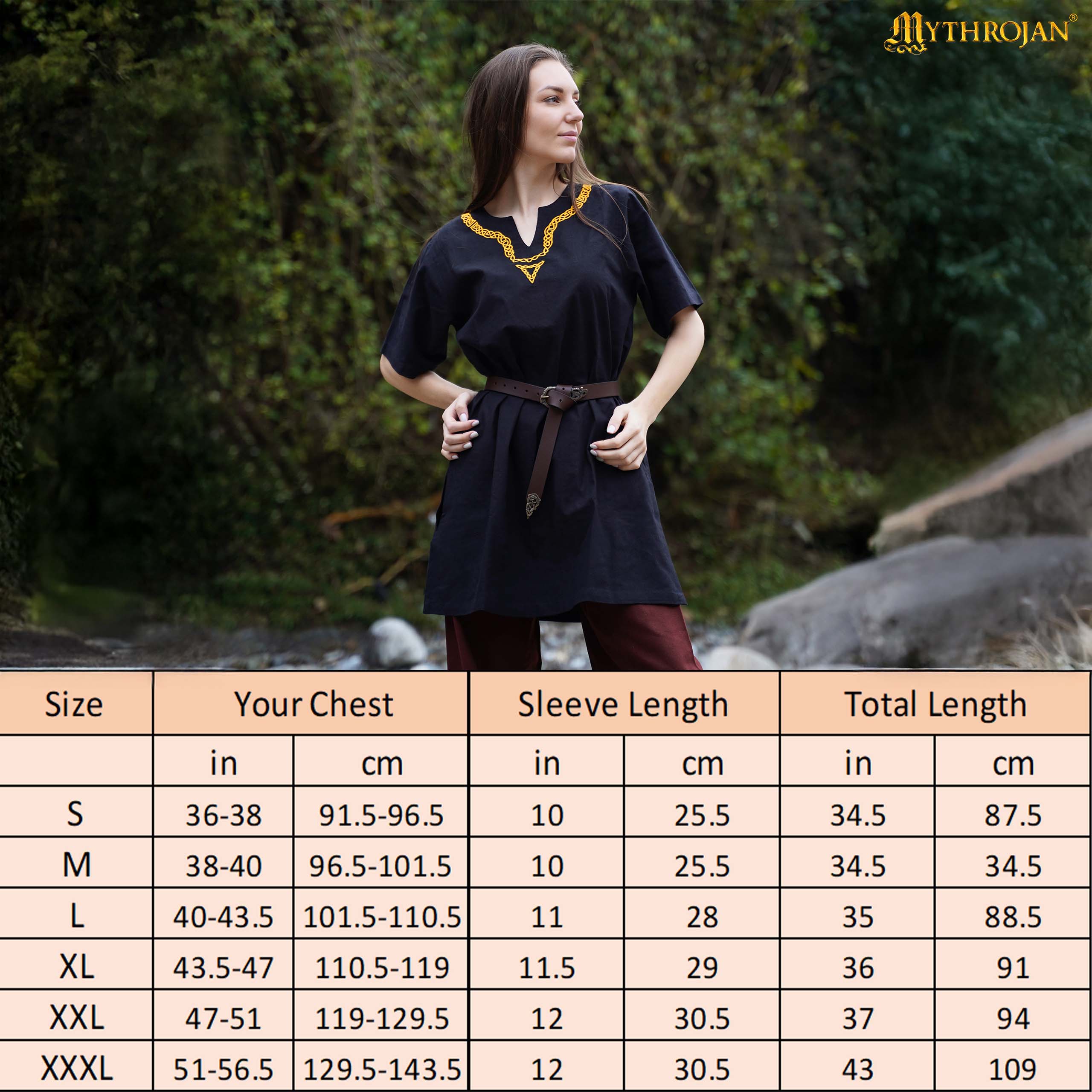 Medieval Embroidered Cotton Full Sleeves Tunic - Viking Reenactment