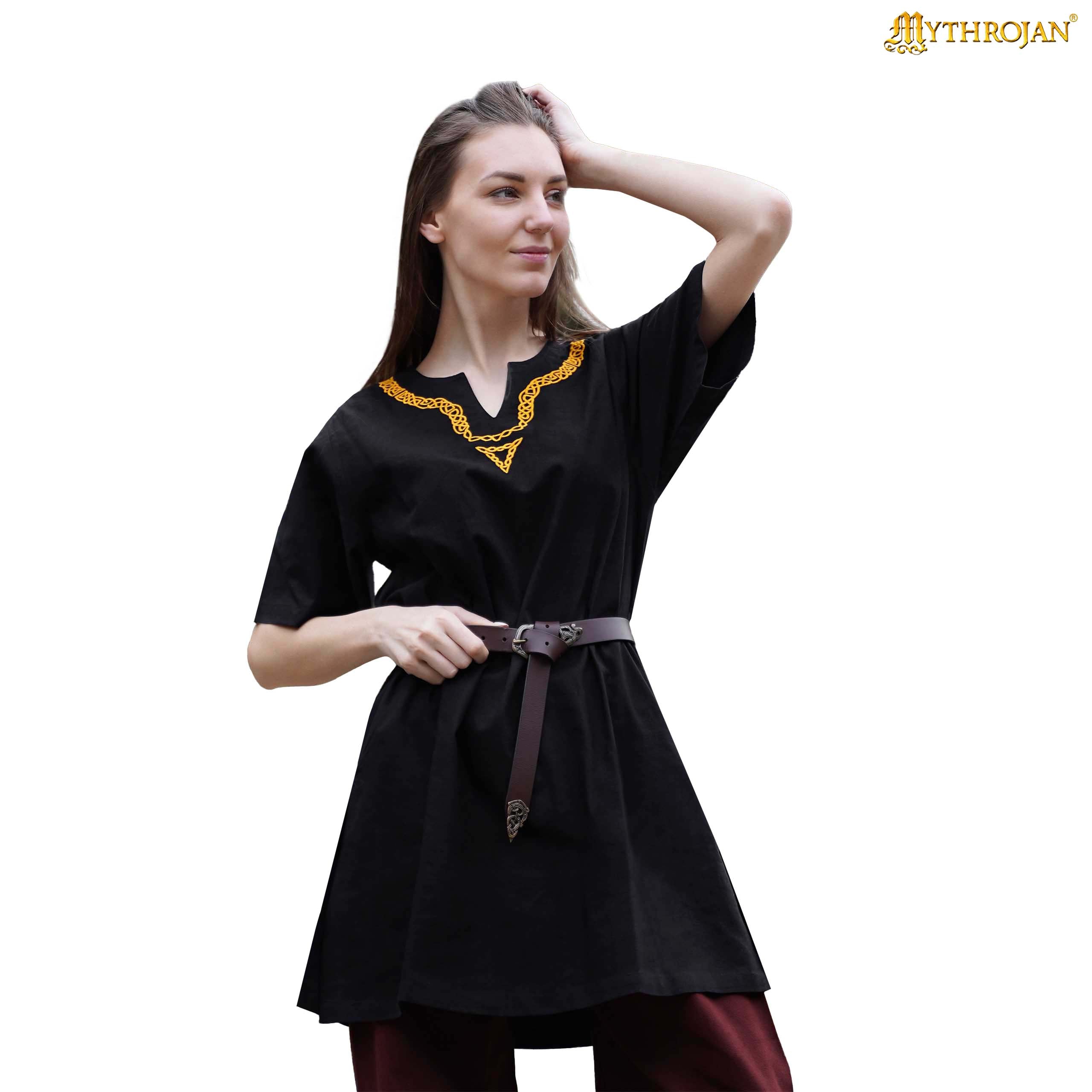 Medieval Embroidered Cotton Full Sleeves Tunic - Viking Reenactment