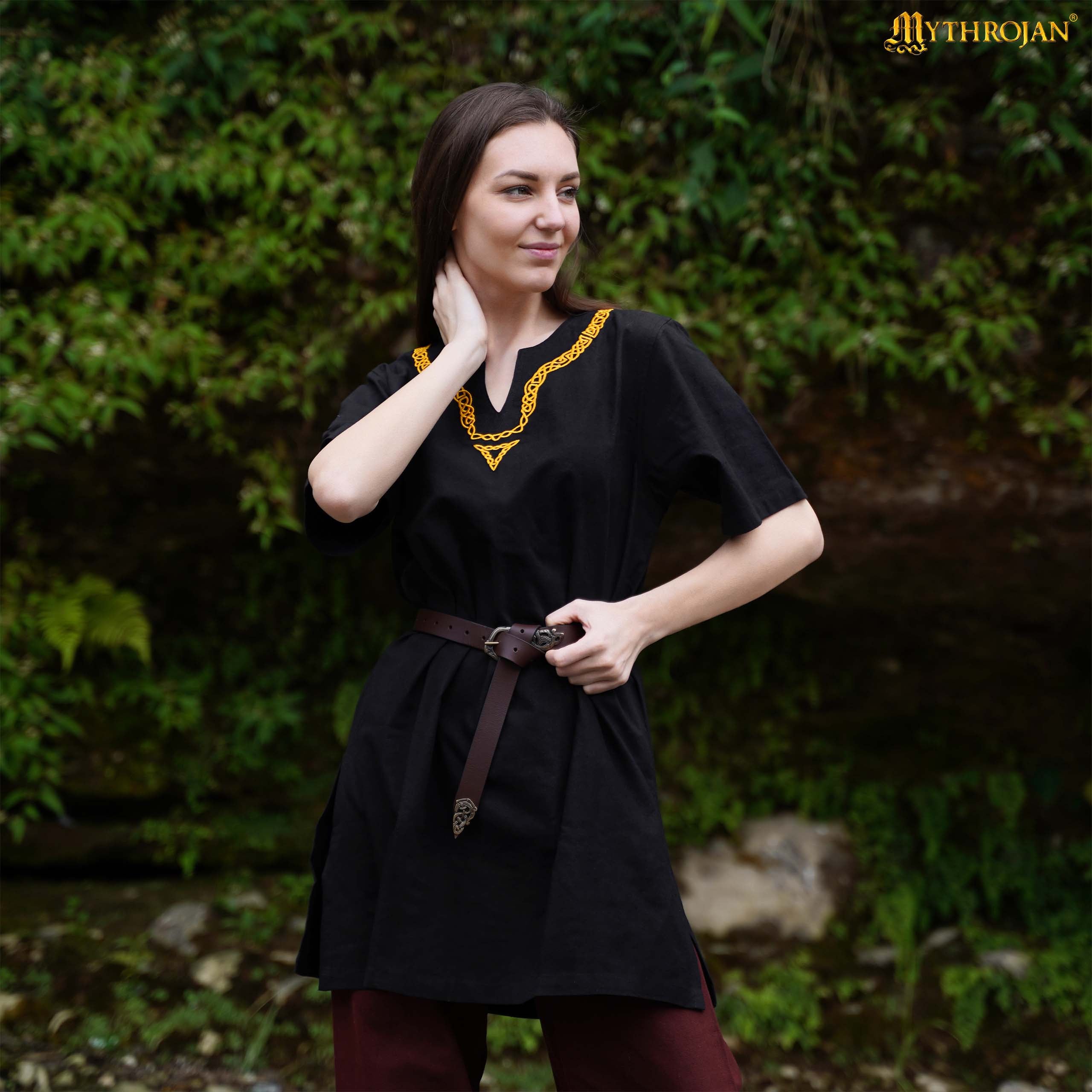 Medieval Embroidered Cotton Full Sleeves Tunic - Viking Reenactment