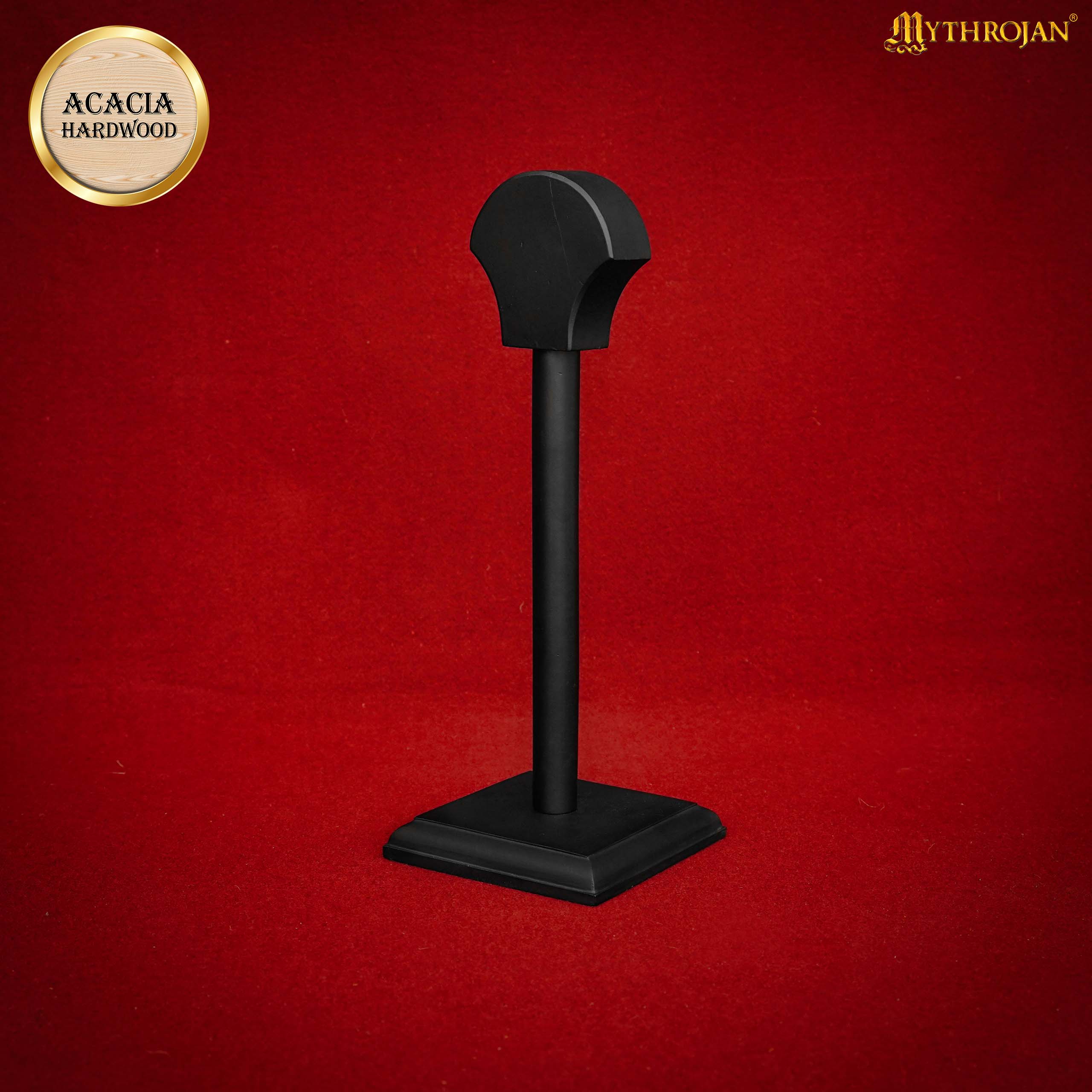 Mythrojan Wooden Helmet Stand Solid Medieval Roman Viking Helmet Display Stand Wooden Star Wars Helmet Stand Mask Display Templar Spartan Cosplay LARP Knight Stand Black