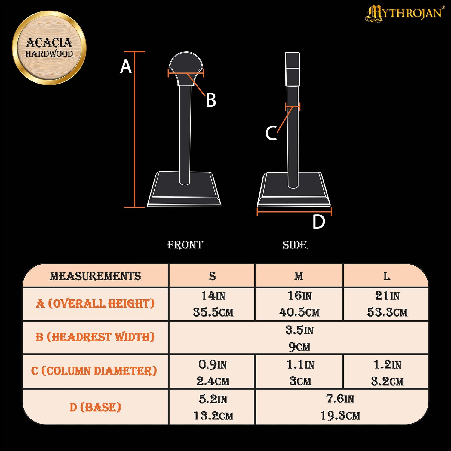 Mythrojan Wooden Helmet Stand Solid Medieval Roman Viking Helmet Display Stand Mask Display Templar Spartan Cosplay LARP Knight Stand - Natural