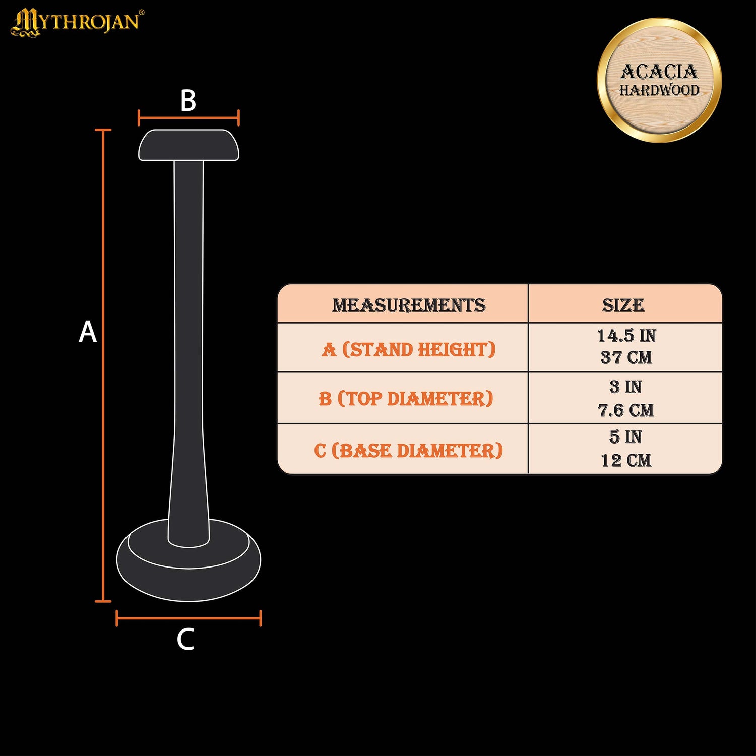 Mythrojan 14.5 Inch SOLID WOOD HAT DISPLAY STAND Sturdy Wooden Display Stand for Medieval Renaissance Cosplay Halloween Pin up Retro Hats - NATURAL