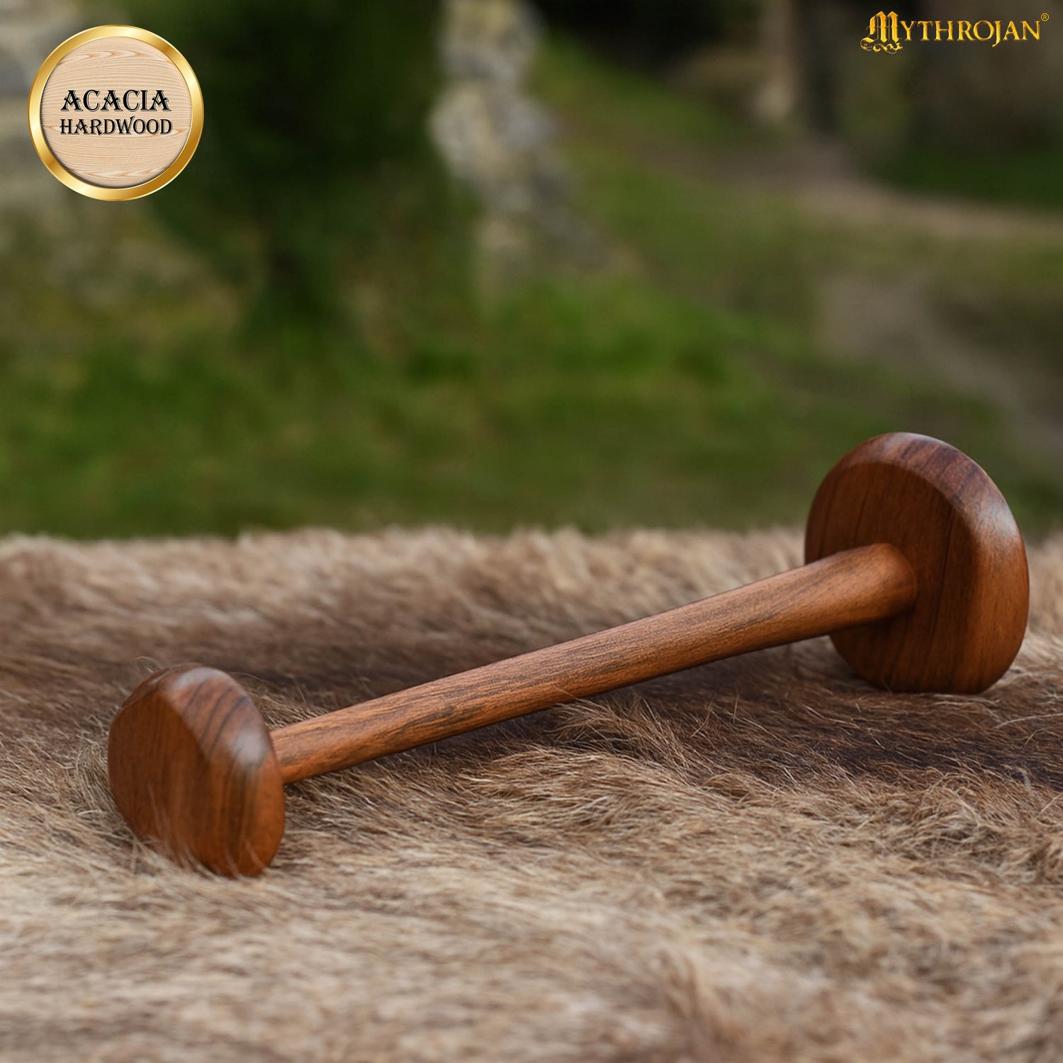 Mythrojan 14.5 Inch SOLID WOOD HAT DISPLAY STAND Sturdy Wooden Display Stand for Medieval Renaissance Cosplay Halloween Pin up Retro Hats - NATURAL