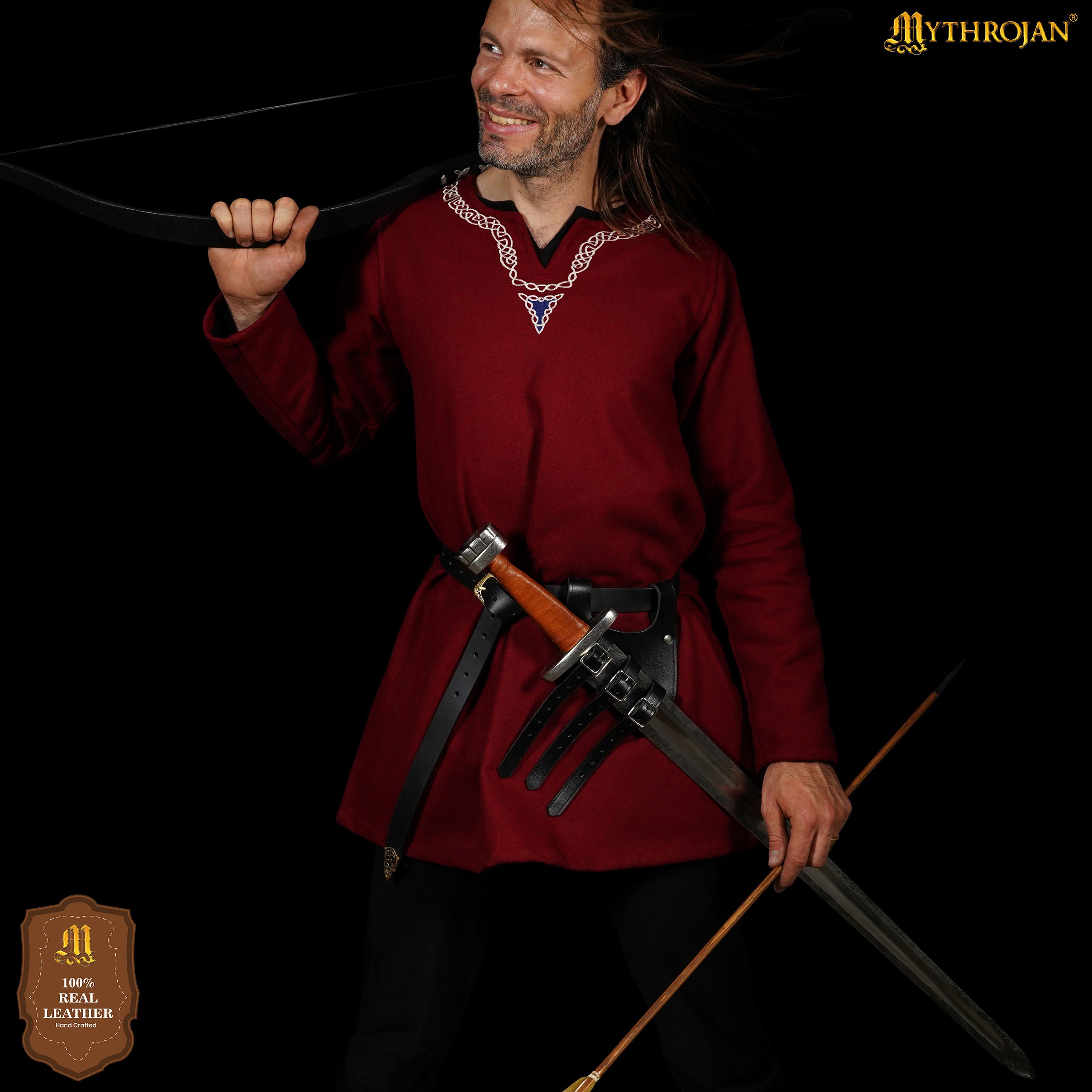 Mythrojan Renaissance Leather Sword Frog LARP Costume Accessory Rapier Knight Sword Belt - Black