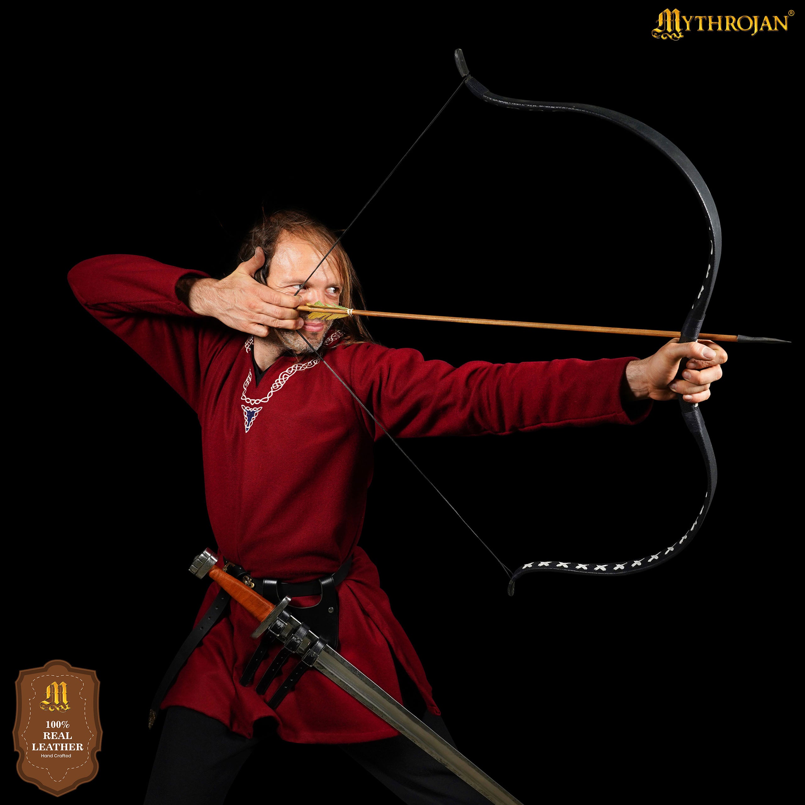 Mythrojan Renaissance Leather Sword Frog LARP Costume Accessory Rapier Knight Sword Belt - Black