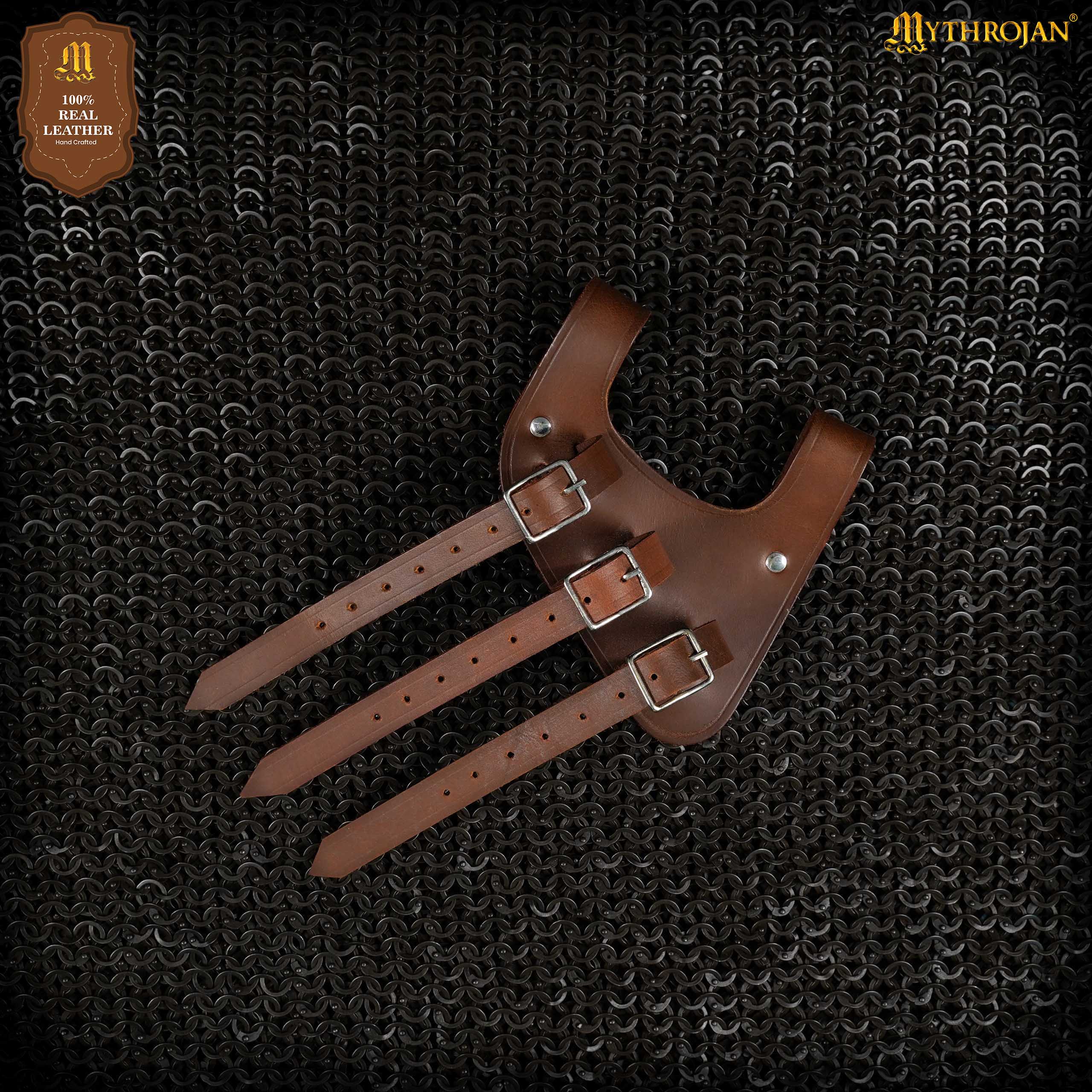 Mythrojan Renaissance Leather Sword Frog LARP Costume Accessory Rapier Knight Sword Belt - Brown