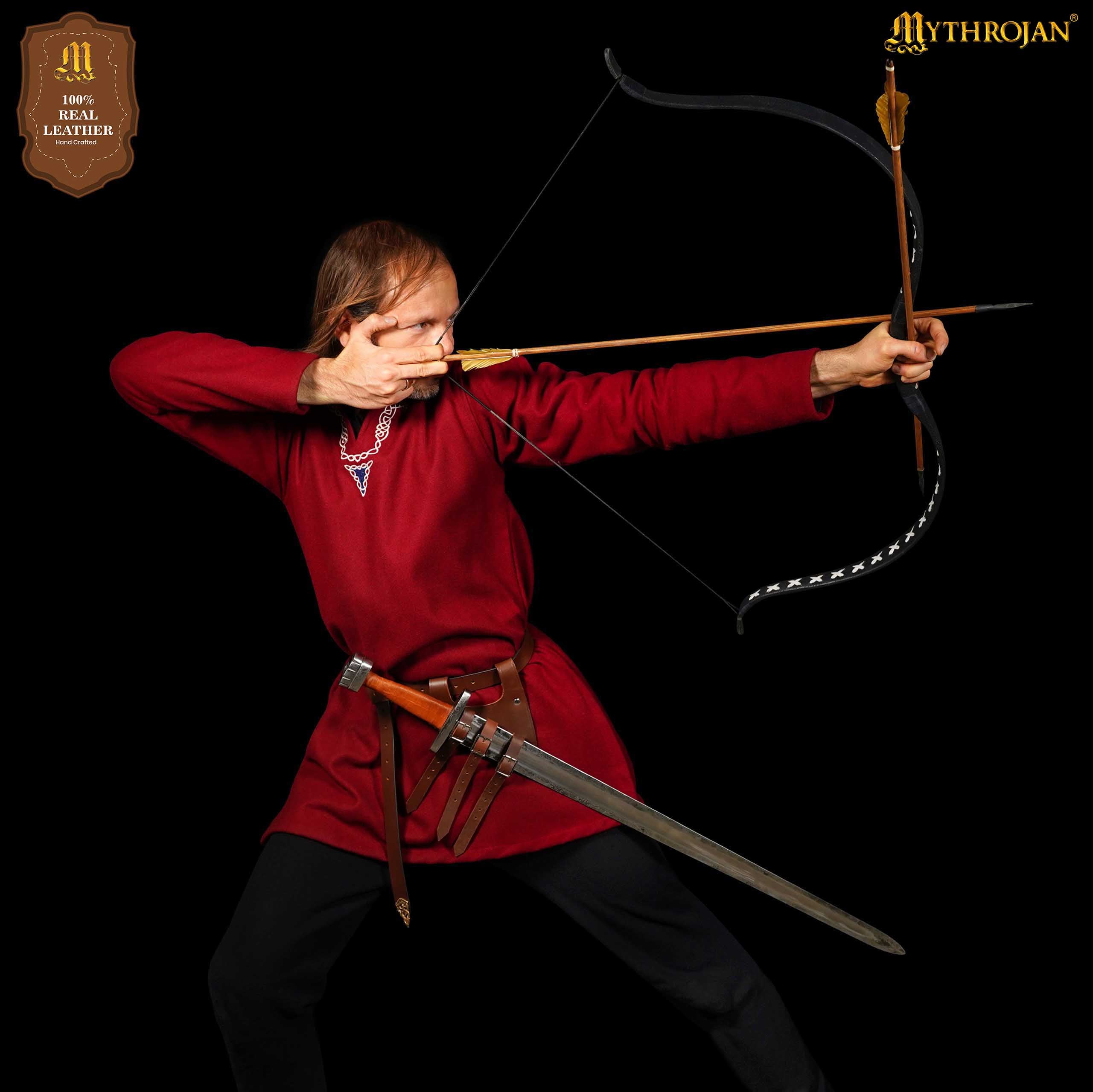 Mythrojan Renaissance Leather Sword Frog LARP Costume Accessory Rapier Knight Sword Belt - Brown
