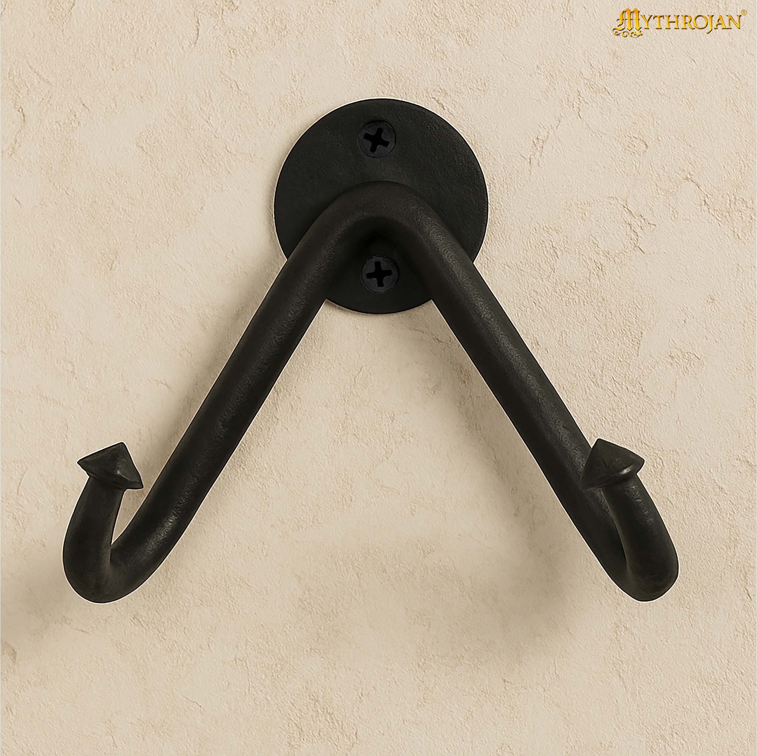 Mythrojan Heavy Sword Wall Mount in Forged Black Finish: Universal Sword Holder Wall Display