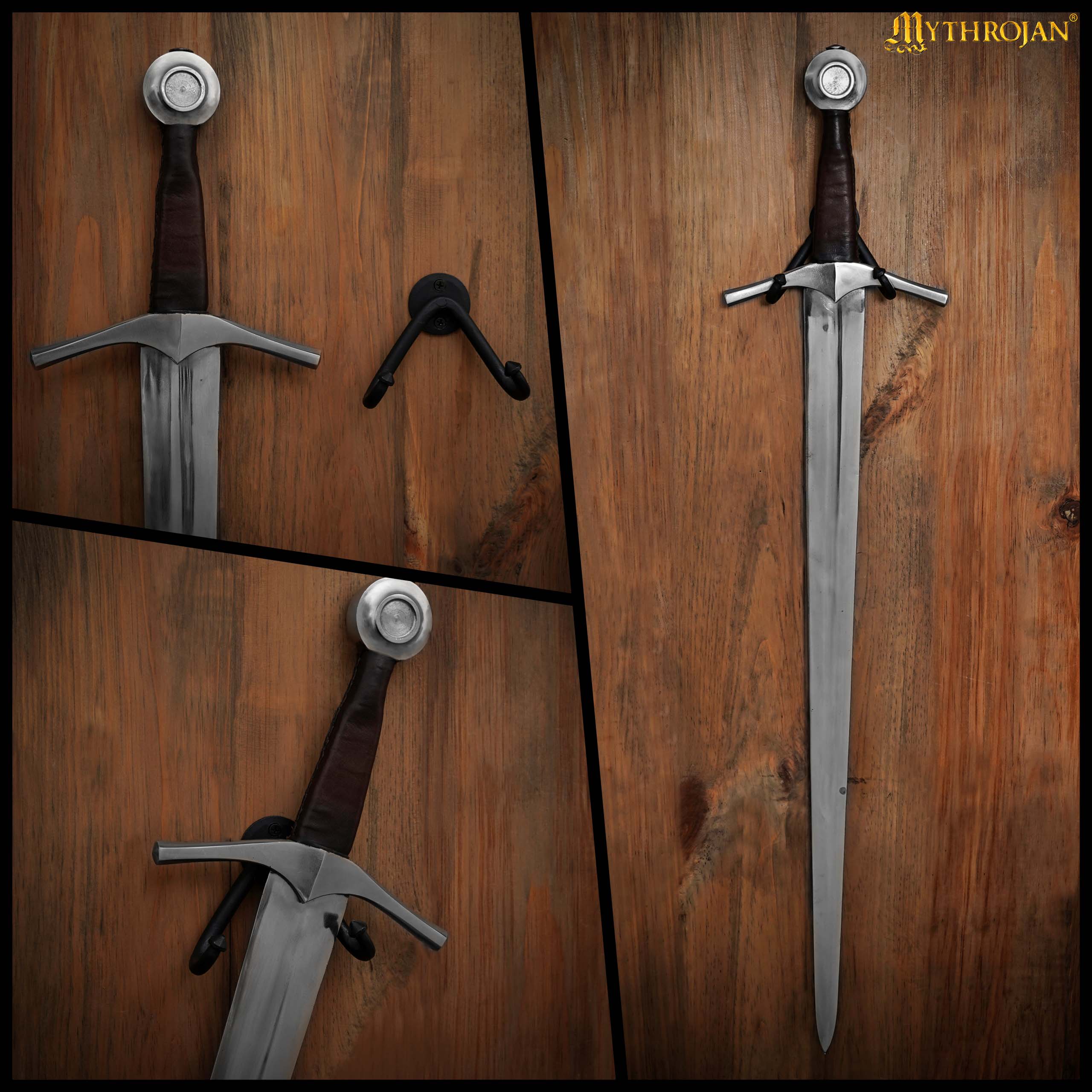 Mythrojan Heavy Sword Wall Mount in Forged Black Finish: Universal Sword Holder Wall Display