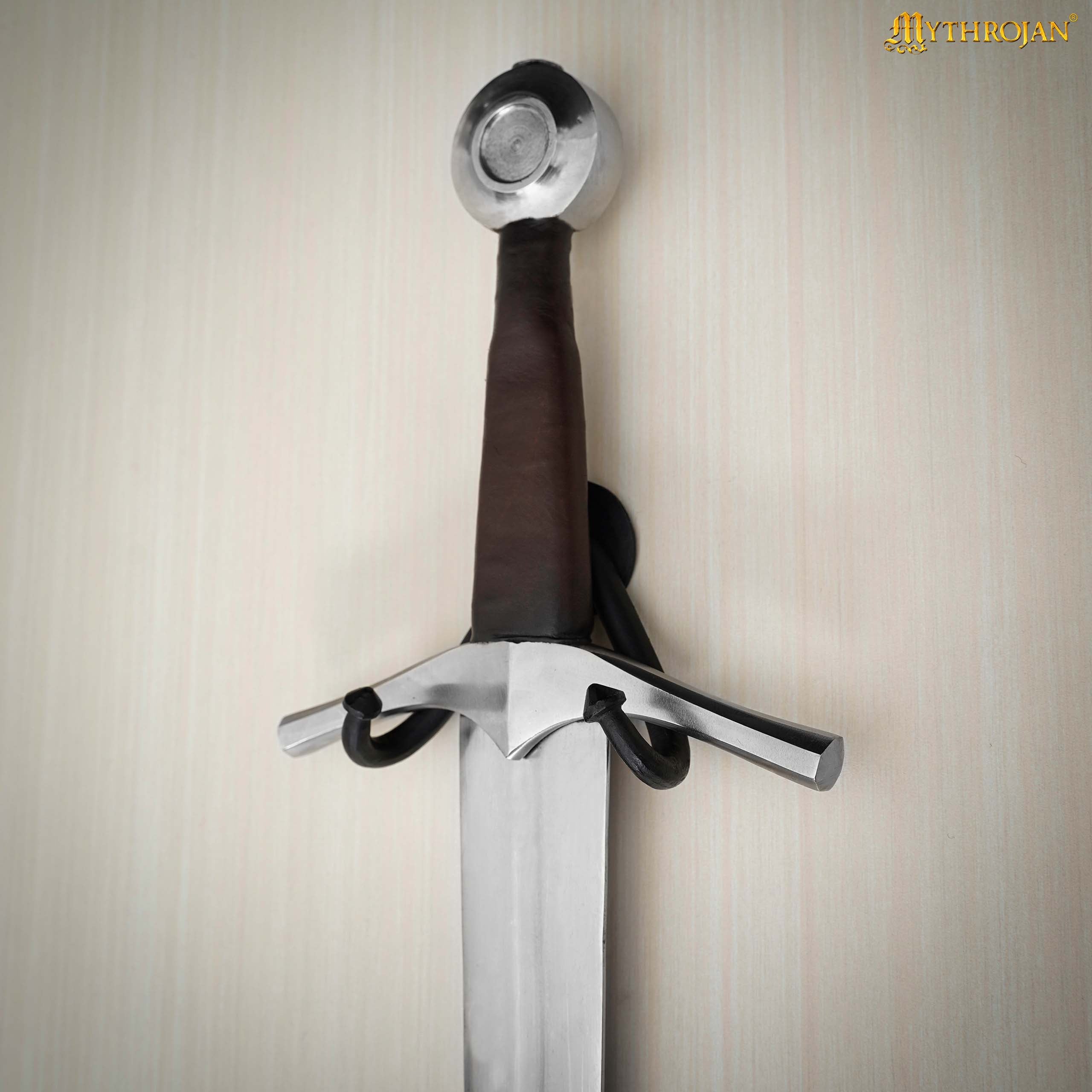 Mythrojan Heavy Sword Wall Mount in Forged Black Finish: Universal Sword Holder Wall Display