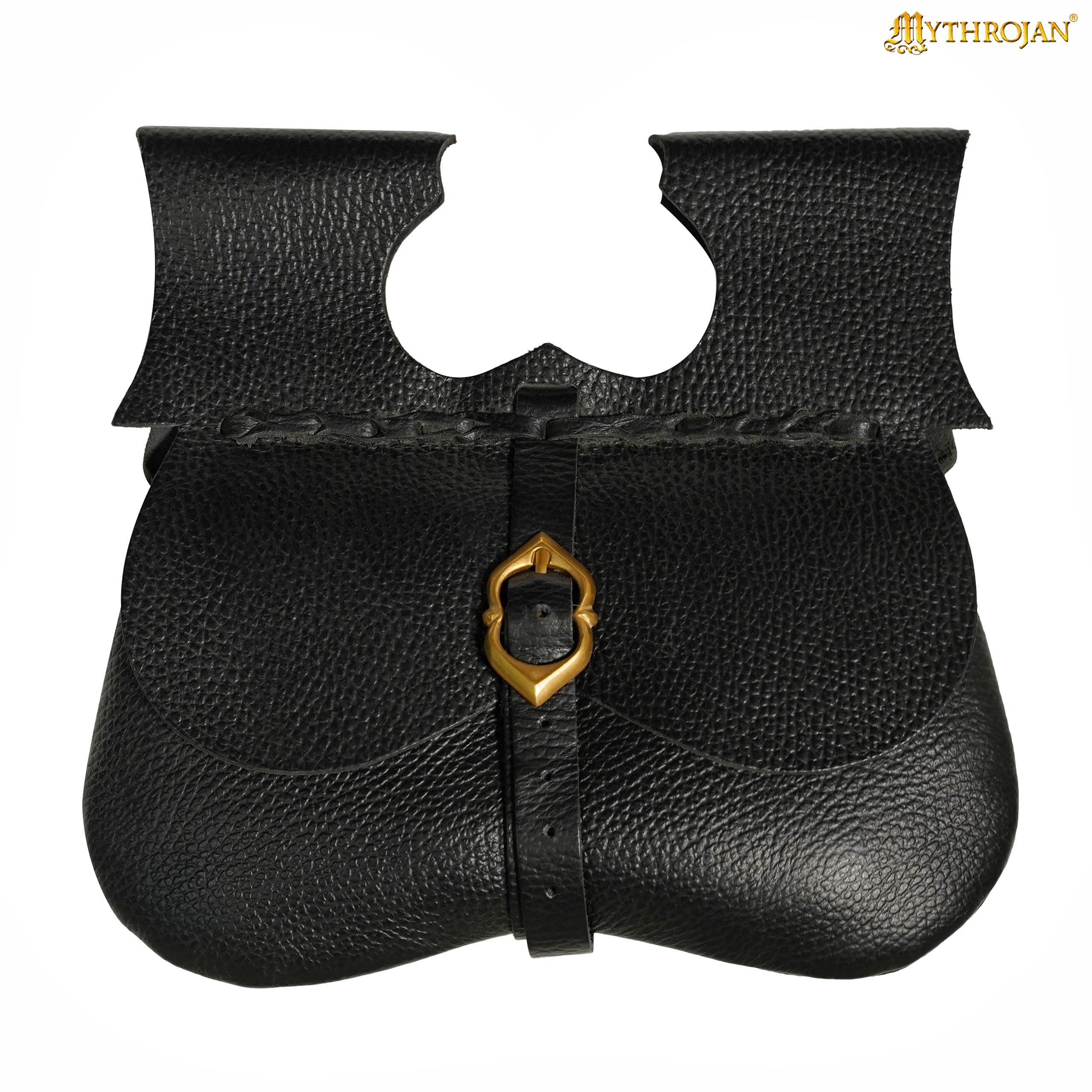 Mythrojan Medieval Leather Kidney Pouch with Brass Buckle