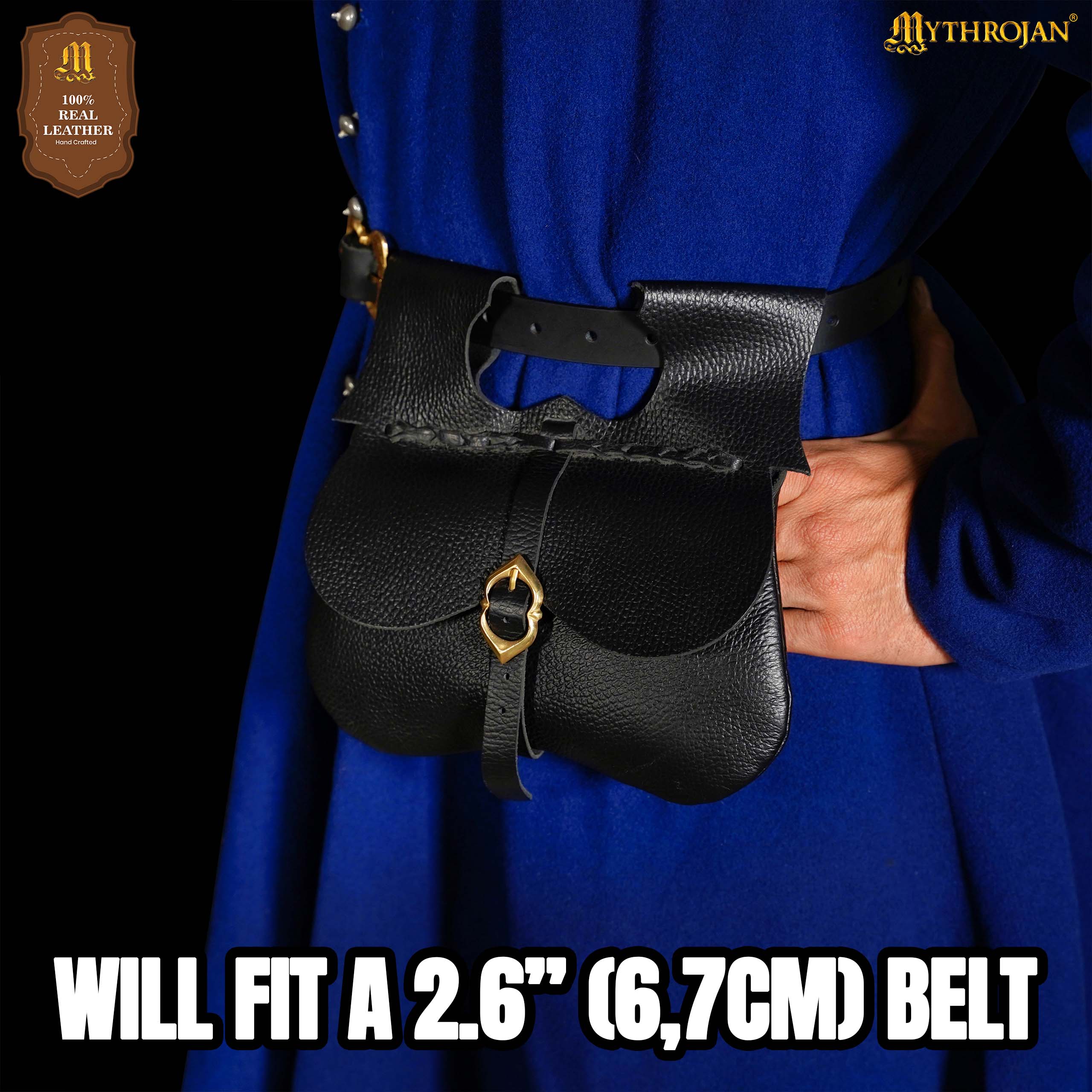 Mythrojan Medieval Leather Kidney Pouch with Brass Buckle