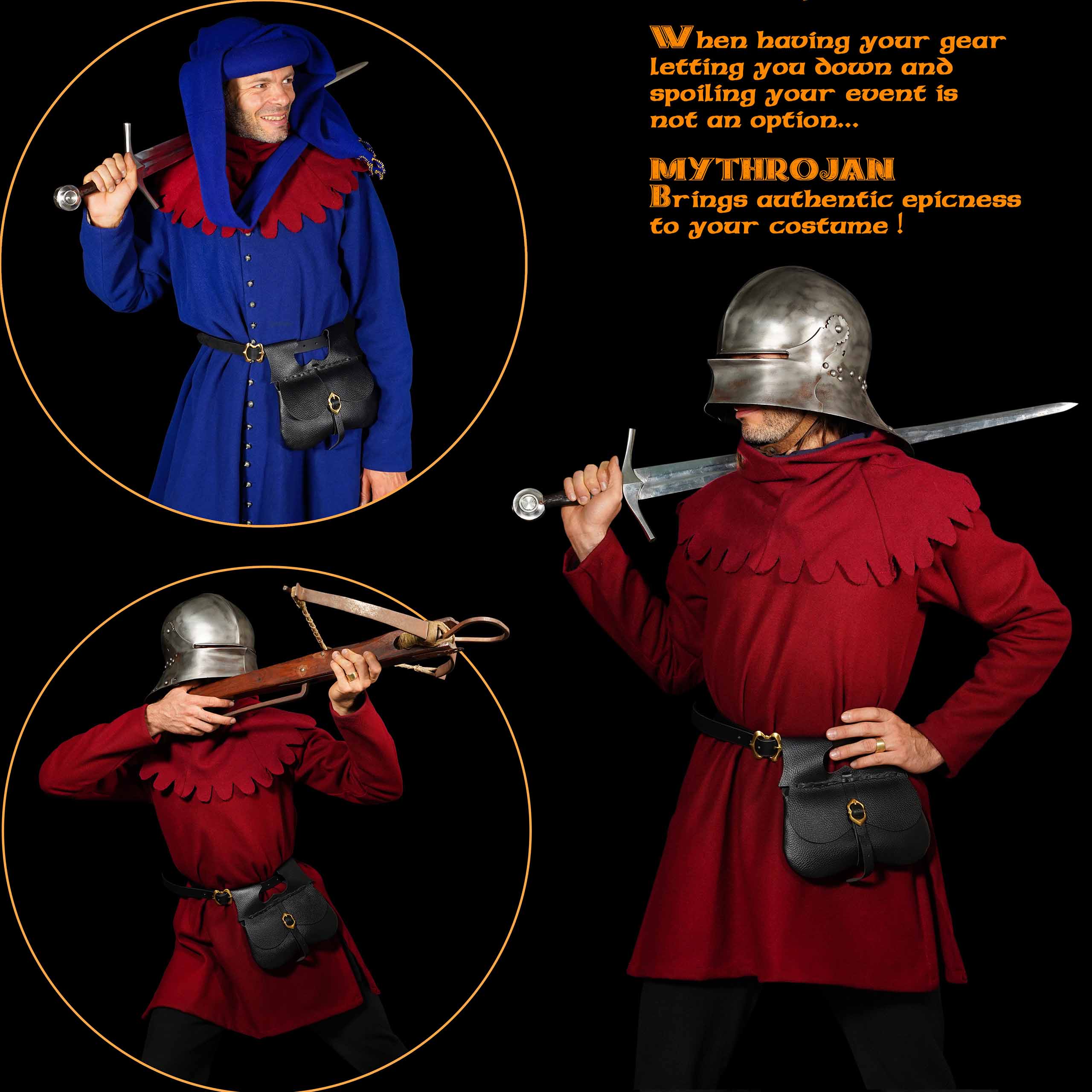 Mythrojan Medieval Leather Kidney Pouch with Brass Buckle
