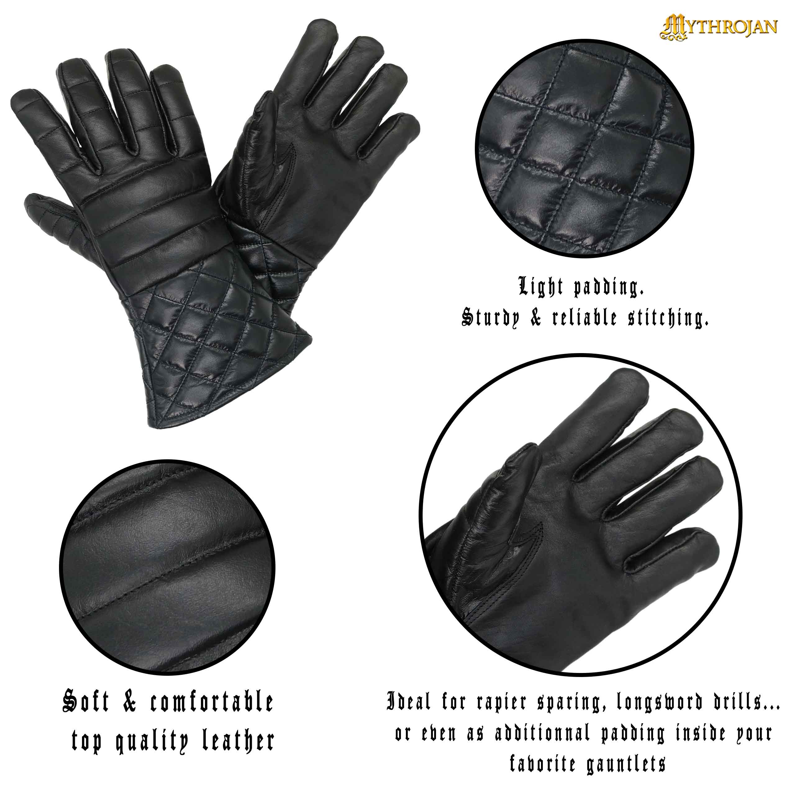 Mythrojan SWORDSMAN FENCING GLOVES: HEMA LIGHTLY PADDED LEATHER GLOVES Medieval Renaissance